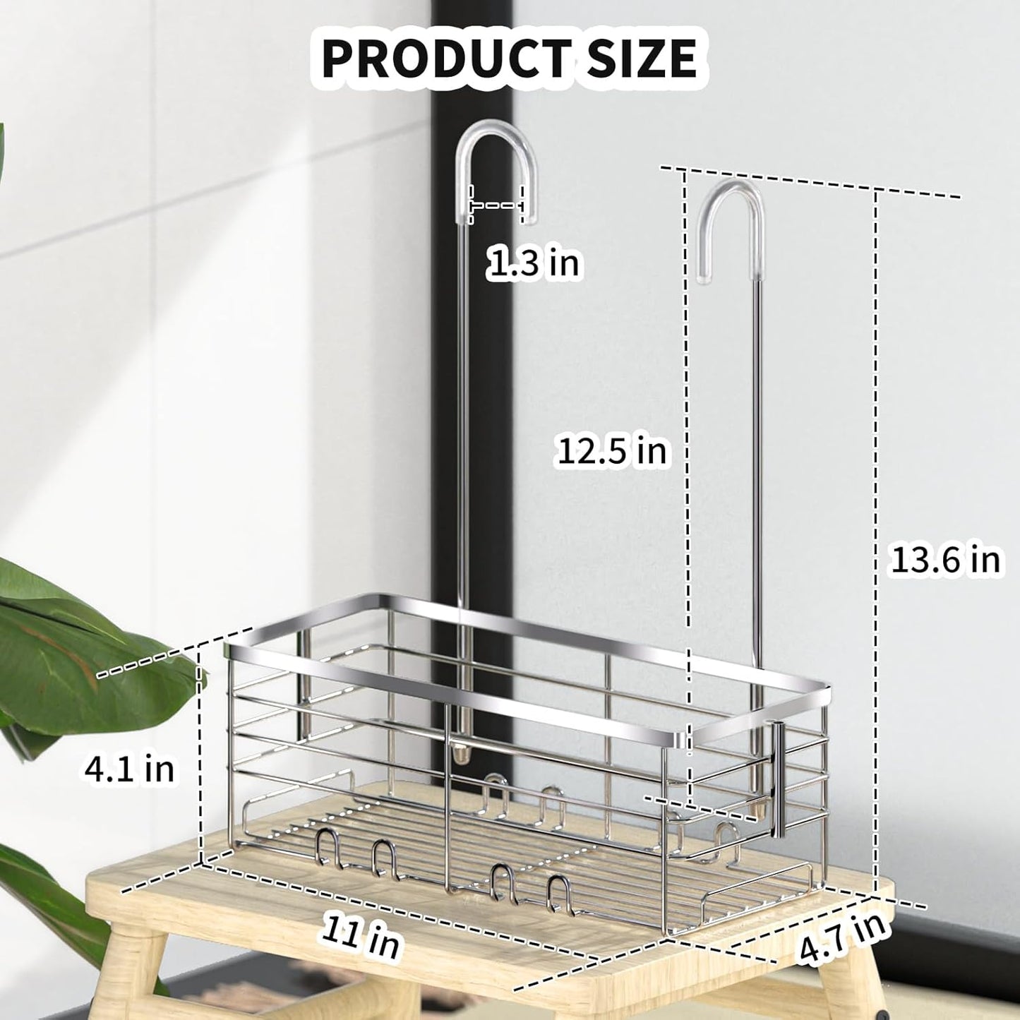 SHANSHUI Shower Caddy - Rustproof 304 Stainless Steel Bathroom Organizer with Hooks | Over Door Design