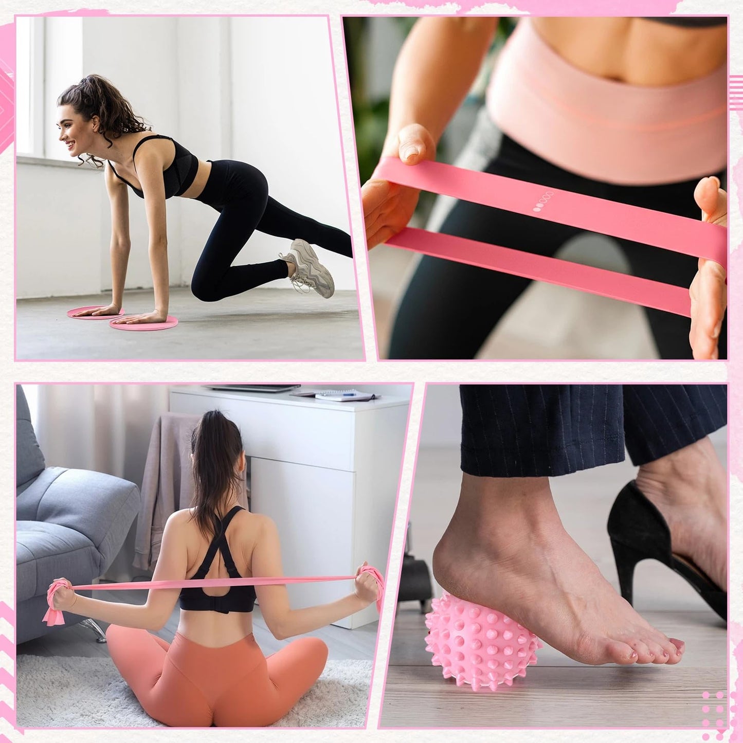 LaRandom Pilates Bar Kit with Resistance Bands Multifunctional Pilates Bar with Metal Adjustment Buckle Portable Storage Bag Yoga Essentials Kit Exercise Equipment for Home Women Gym Workout(Pink)