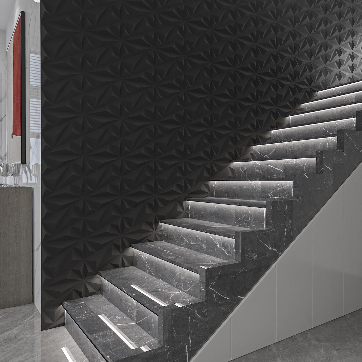 Art3dwallpanels 50 Pack 3D Wall Panel Diamond for Interior Wall Décor, PVC Flower Textured Wall Panels for Living Room Lobby Bedroom Hotel Office, Black, 12''x12''