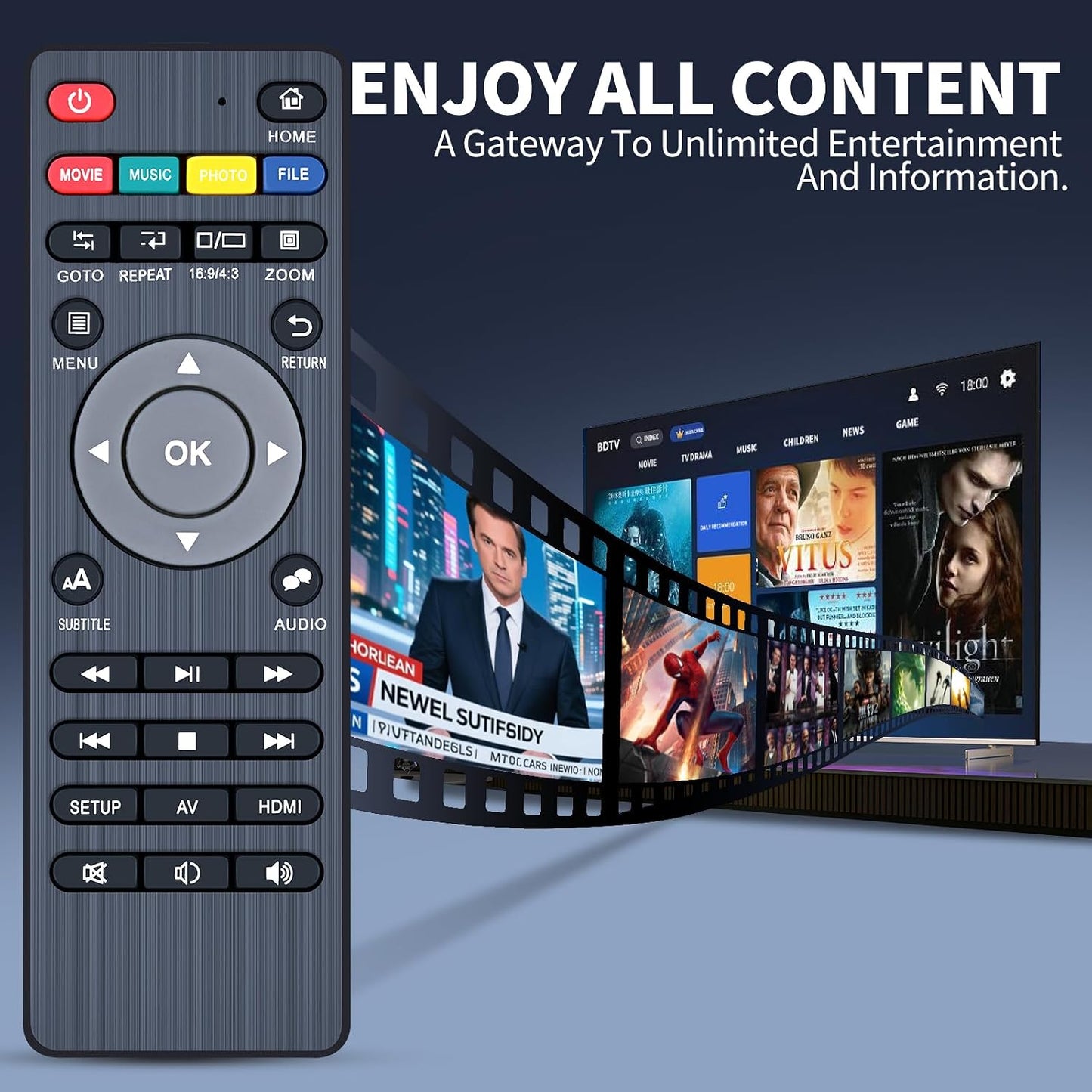 FQOUG 1080P Replacement Remote Control Compatible with NEUMI Atom Full-HD Digital Media Player