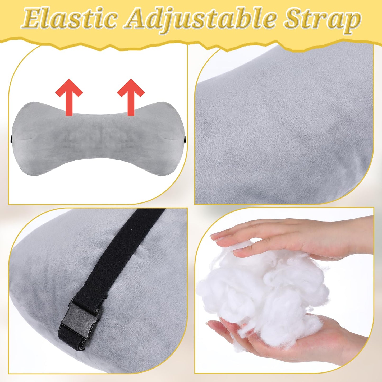 YBEATY 1Pc Neck Headrest Pillow for Recliner Armchairs, Bone Shaped Chair Head Cushion Plush Curve Cervical Roll Pillow with Adjustable Strap for Sleeping Neck Support Pain Relief Car Airplane Travel