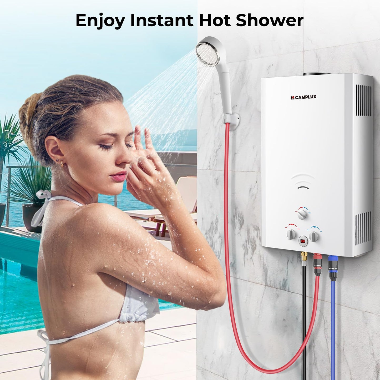 CAMPLUX Tankless Water Heater, 5.28 GPM OutdoorPropane Camping Gas Water Heater, 20L, BW528,White