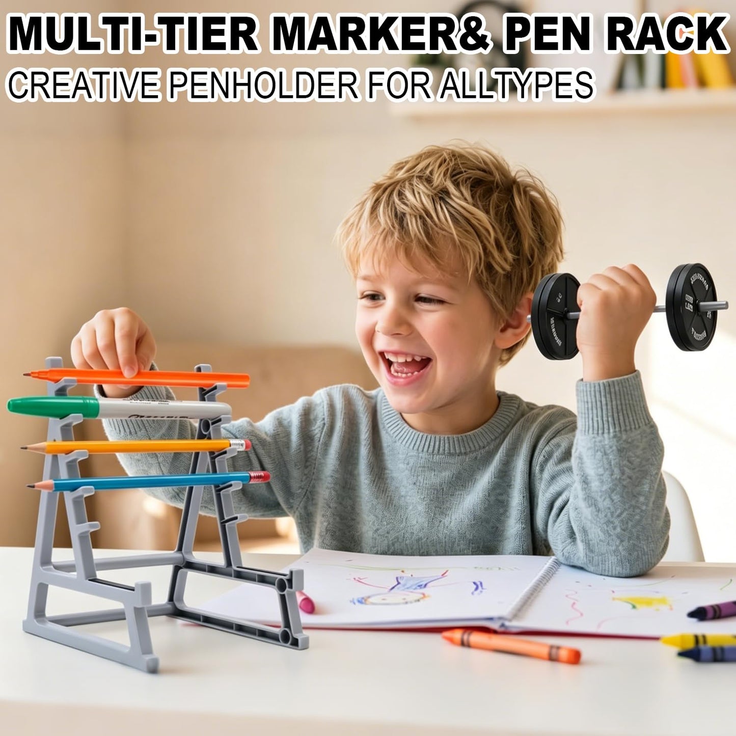 Squat Rack Pen Holder for Desk, Barbell Rack Pen Holder Gym-Themed Unique Office Desk Accessories, Funny Mini Weight Racks Pencil Holder Organizer Decor for Men Fitness Weightlifting Lovers