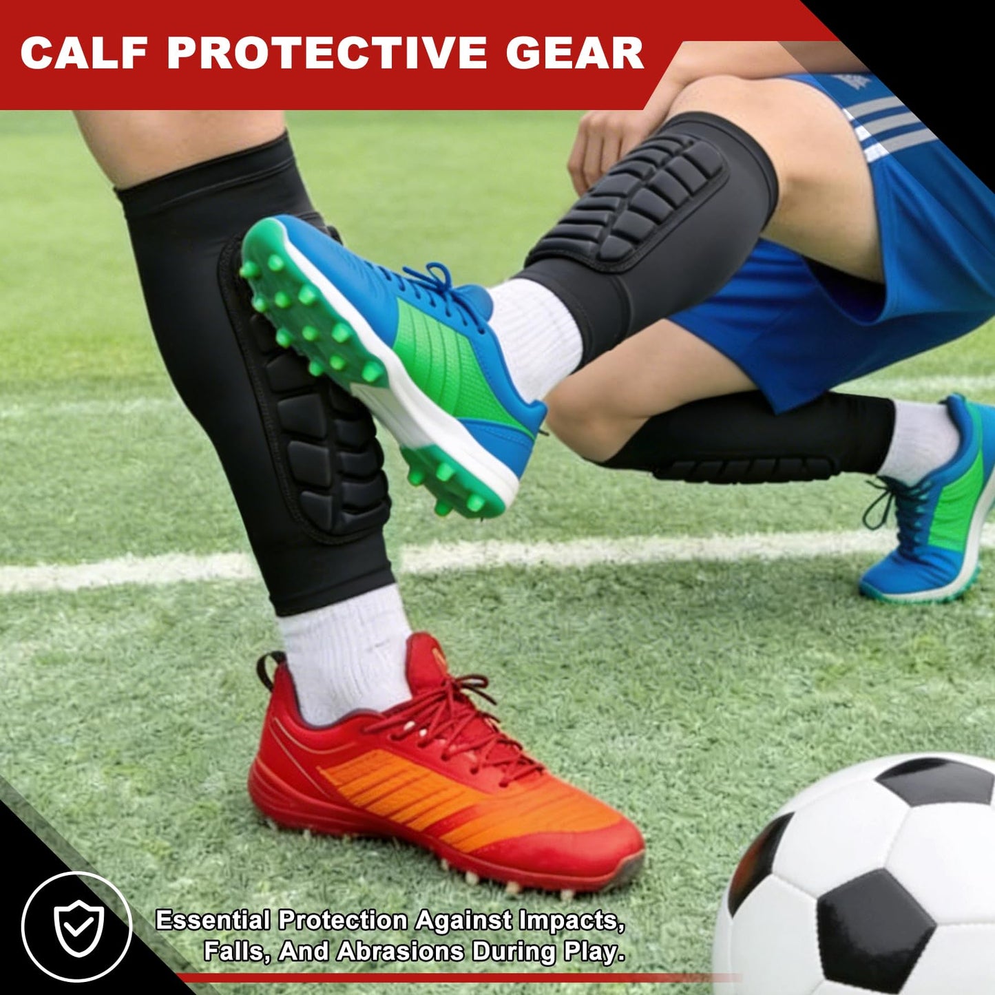 Soccer Shin Guards with Integrated Padding, Ski Shin Guards Sleeves for Kids Youth Adults, Lightweight Compression Calf Sleeves Protective Gear for Multi-Sport (2, Black_2 Pcs, Large)