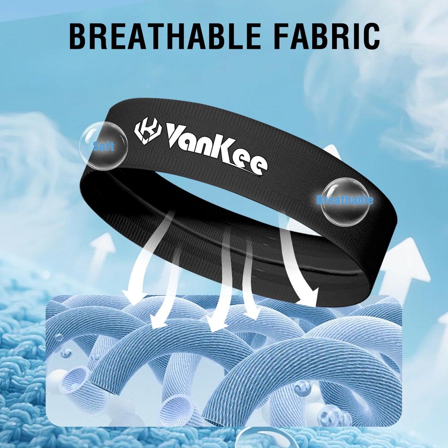 VanKee Sports Headbands for Men Cooling Sweatbands for Women Moisture Wicking Non Slip Workout Athletic for Running Yoga Tennis Basketball Fitness