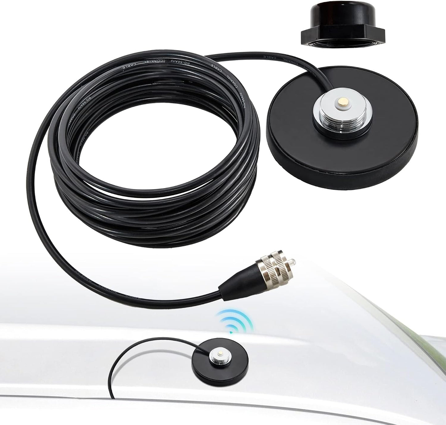 Anina 16.4 RG58 PL-259 NMO Antenna Magnetic Base Mount FT Coaxial Cable Plug with NMO Antenna Mounting Cap for CB Ham