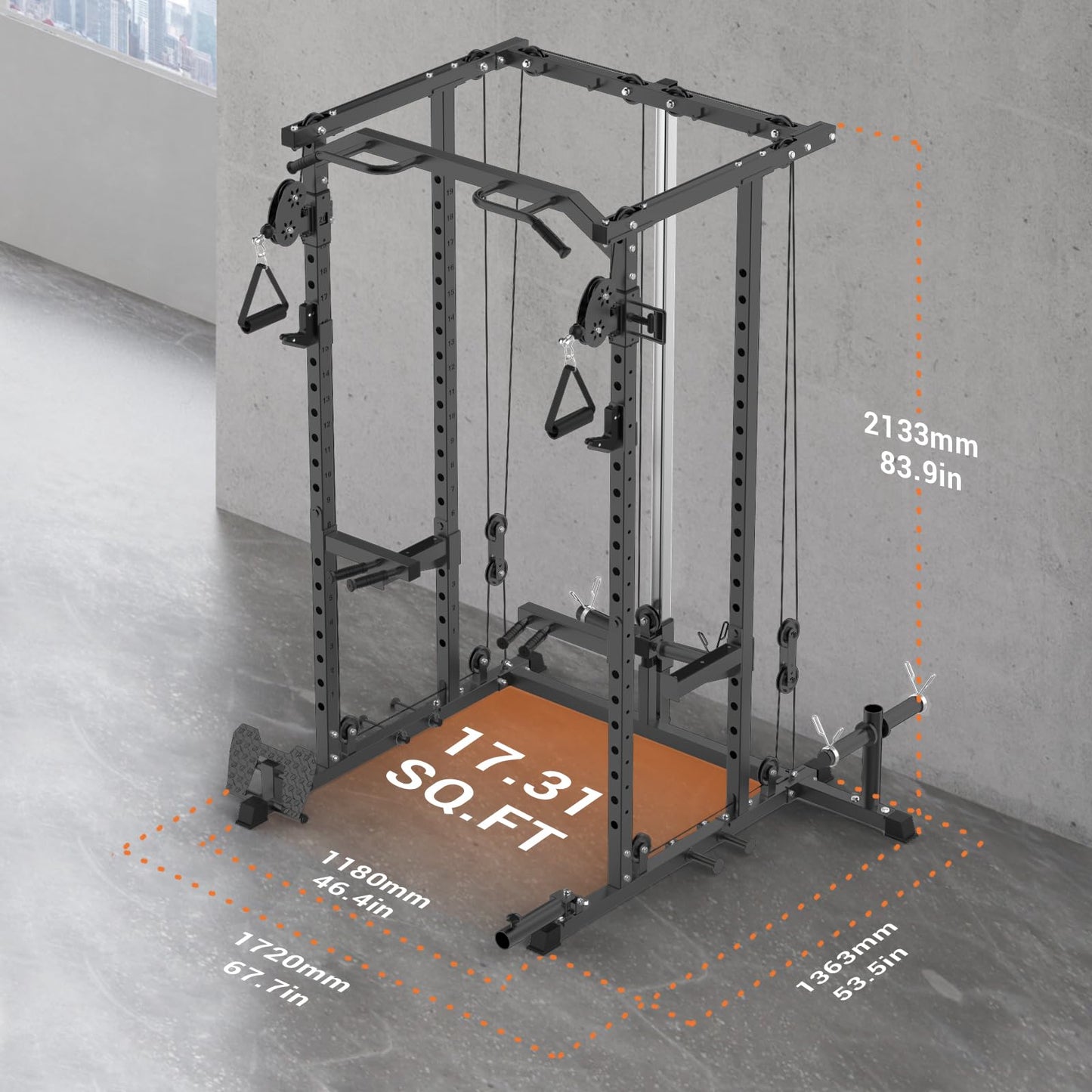 PeakPursuit 2000 LBS Power Cage,All in One Squat Power Rack with Dual Pulley Cable Crossover System,Heavy-Duty Steel Construction Squat Rack for Strength Training Home Gym
