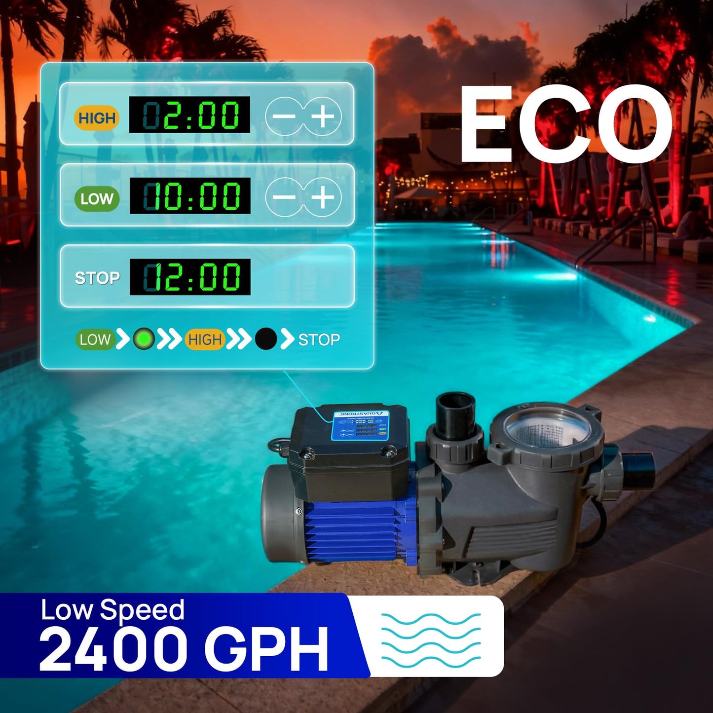 Aquastrong In/Above Ground Pool Pump Dual Speed with Timer High Flow Self Primming Swimming Pool Pump,Black