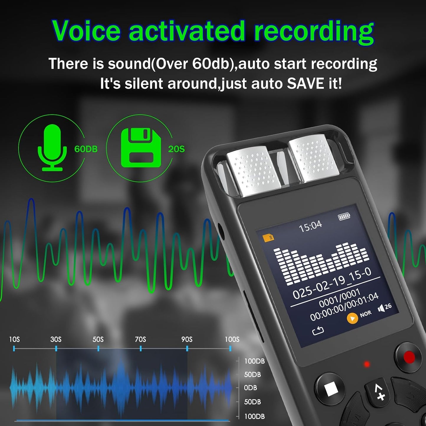 Aiworth Playback,MP3 (128, Digital Voice Activated Recorder for Lectures&Meetings,Phone Connected via OTG,Audio