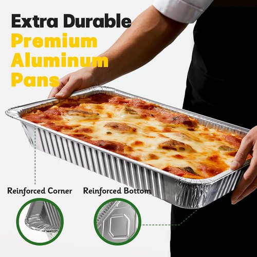 Extra Heavy Duty Aluminum Pans by [Brand Name] - 21x13 Full Size Disposable Baking Pans | 10 Pack for Cooking & Roasting