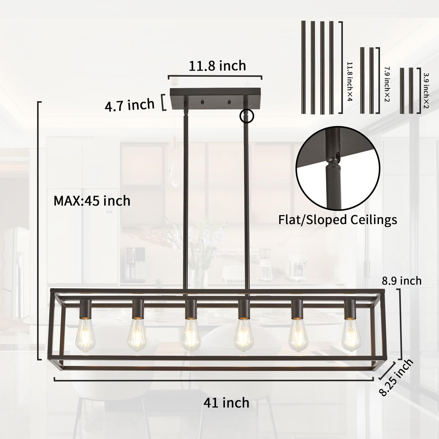 HQZBPT Dining Room Light Fixture, Kitchen Fixture Lights Pendant Lights Kitchen Island Oil Rubbed Bronze 6-Light Industrial Pendant Lighting for Kitchen Island