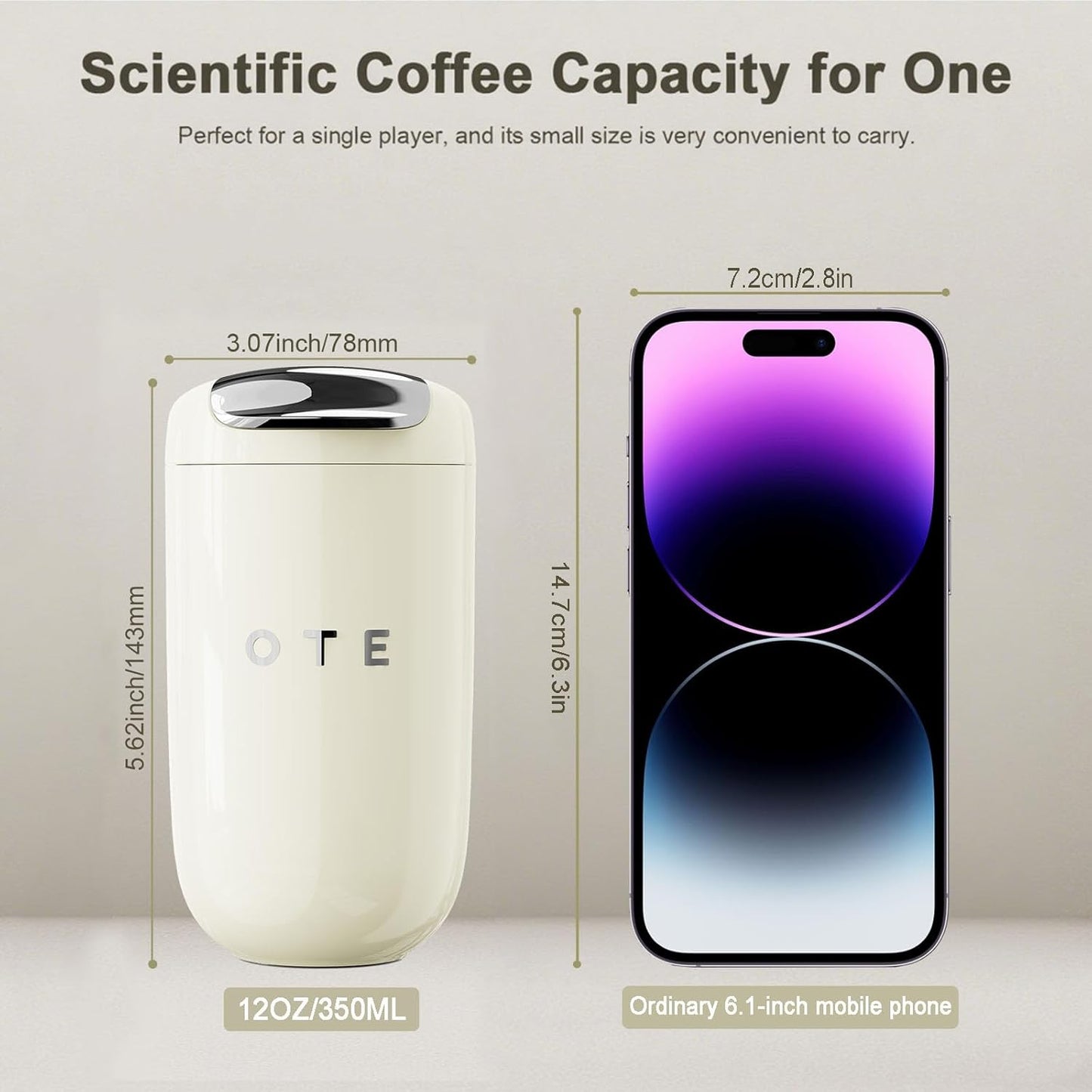 OTE Coffee Cup Travel Mug - 12 OZ Leakproof Insulated Tumbler | Keeps Drinks Hot or Cold, BPA-Free, Gray
