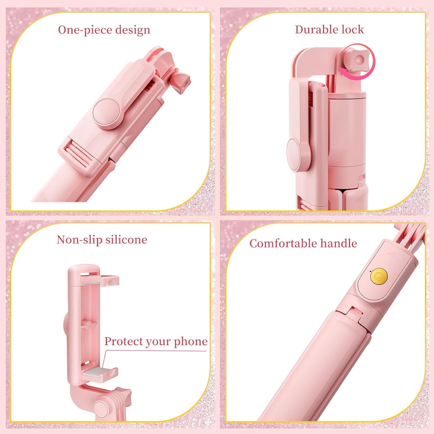 Aourxiv Pink Selfie Stick Tripod, with Wireless Remote Control, Live Streaming and Video Recording, Compatible
