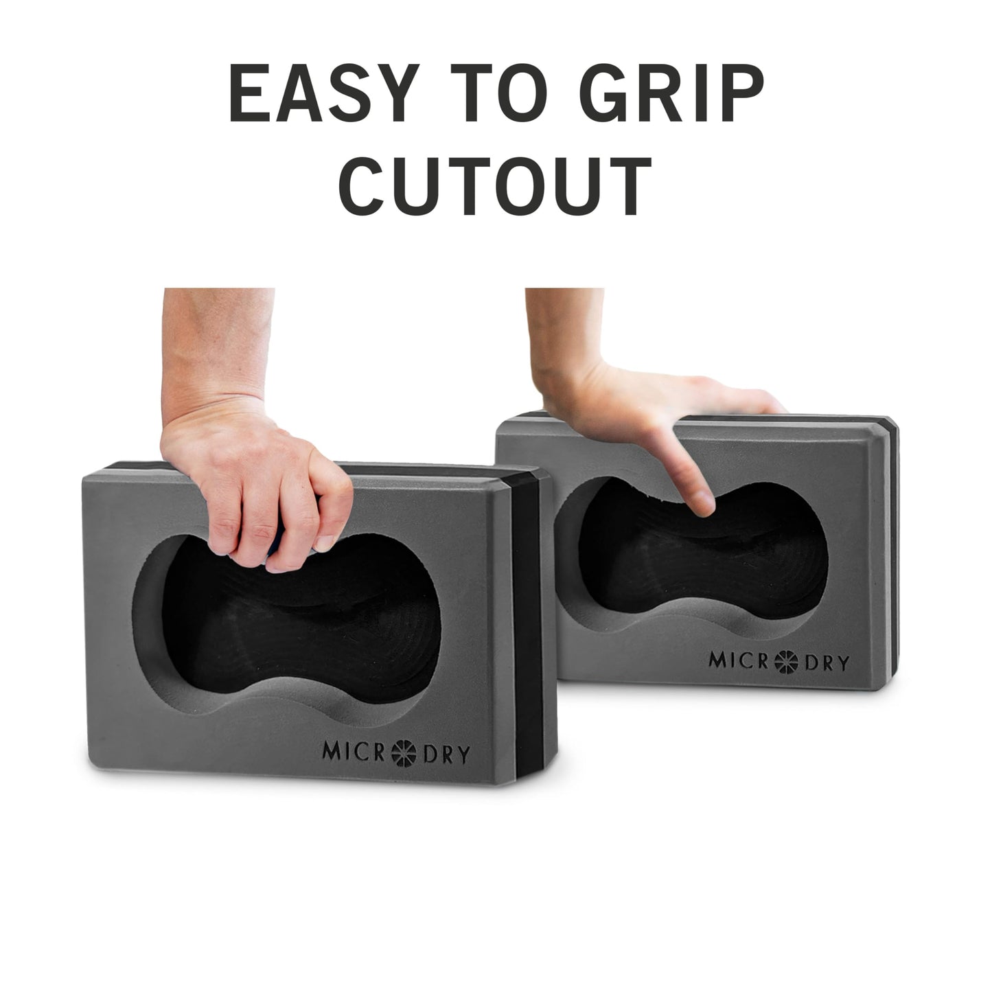 Microdry Sure-Grip Yoga Blocks, Set of 2 – Non-Slip Foam Blocks with Ergonomic Grip Cutout for Stability, Wrist Support, Flexibility & Balance Grey/Black