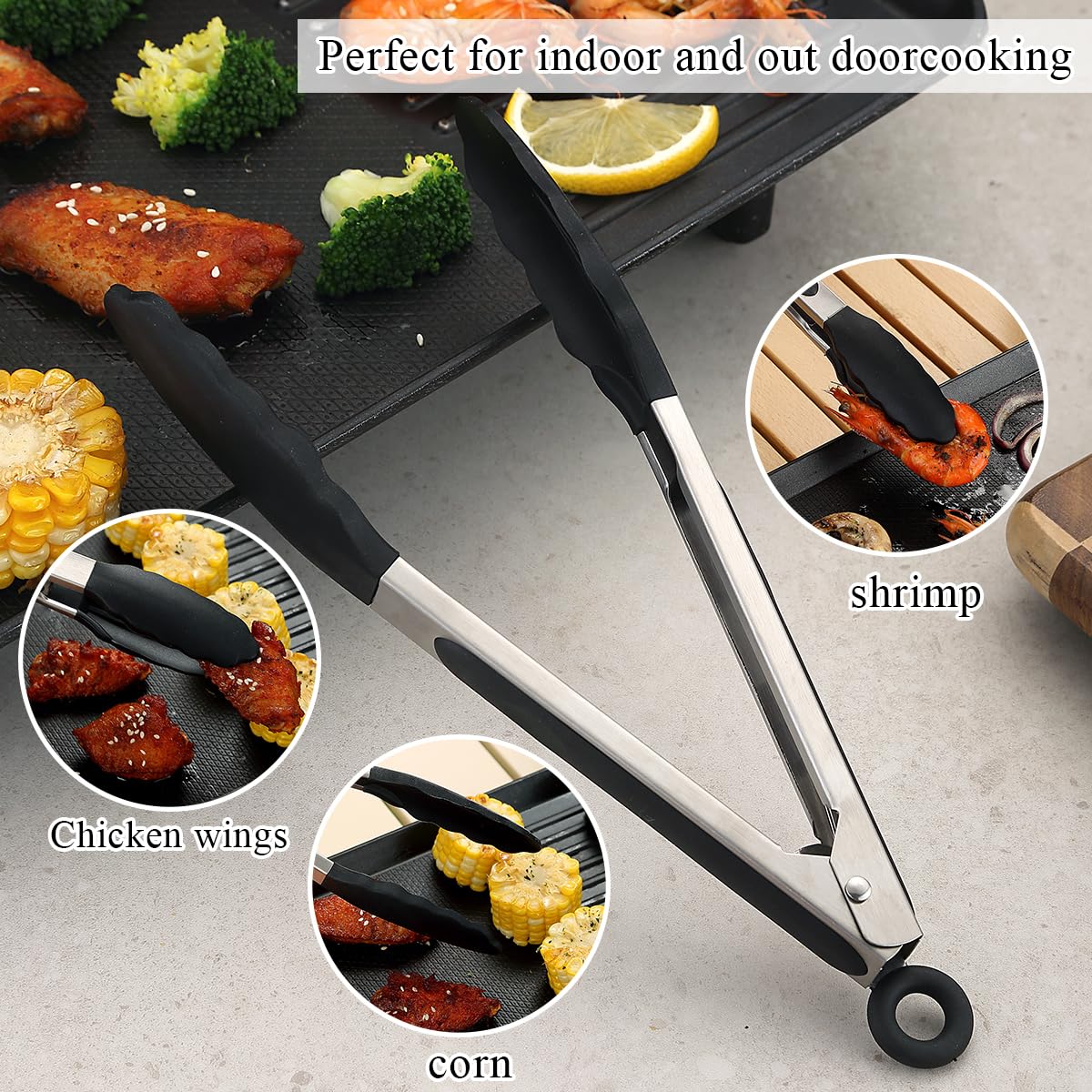 Spatulas And Kitchen Tong Set Of 2, Kyraton Spatula And Cooking Tongs, Stainless Steel Kitchen Utensils Set For Home, Restaurant, Camping, BBQ