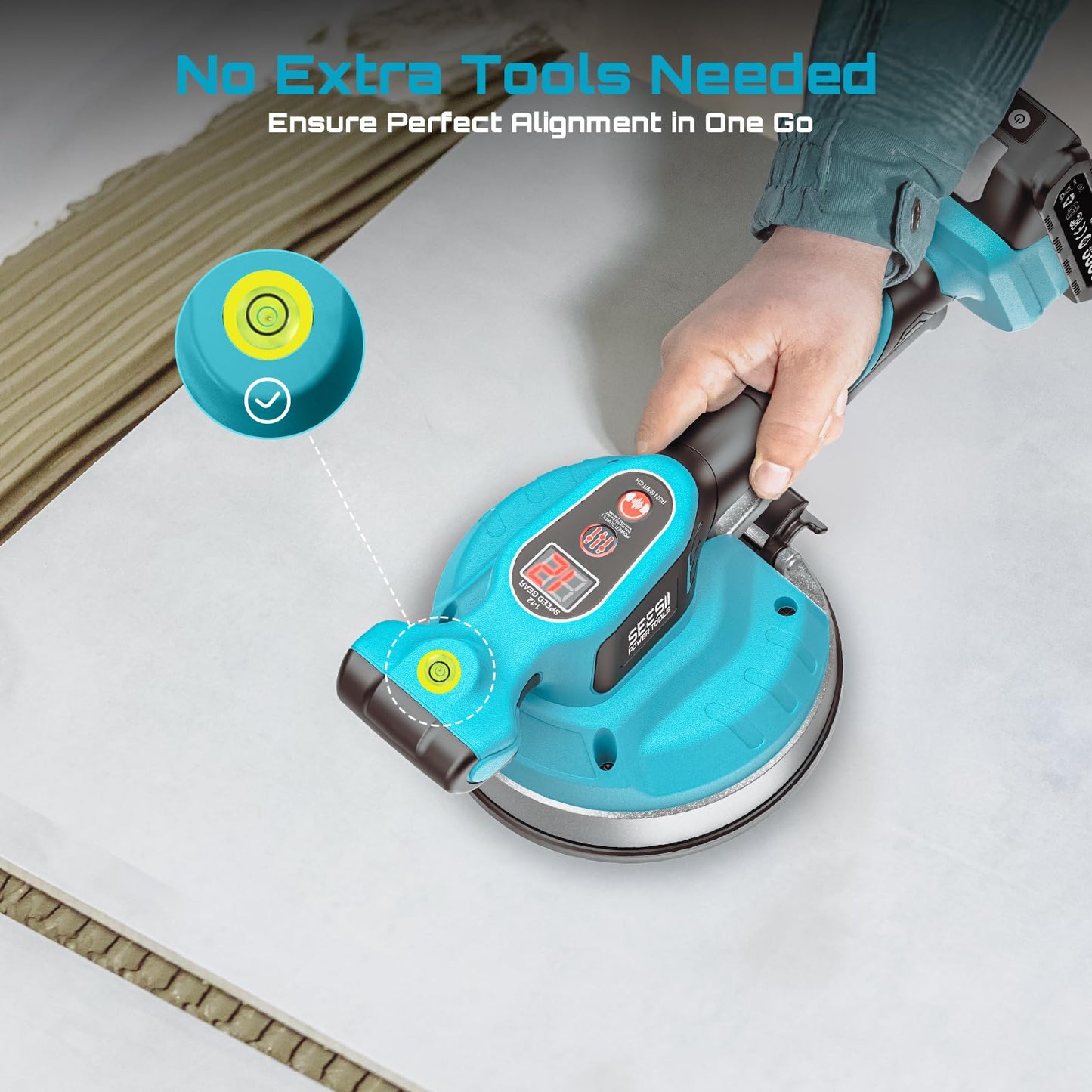 SEESII Tile Vibration Tool 160mm: Vibration Leveling Machine 10-Hours Long Lasting, Tile Vibrator With 12 Speeds For Laying Floor Wall Larger Tiles(6"X6" - 48"X48"), Tile Installers DIYer (KP-160B)
