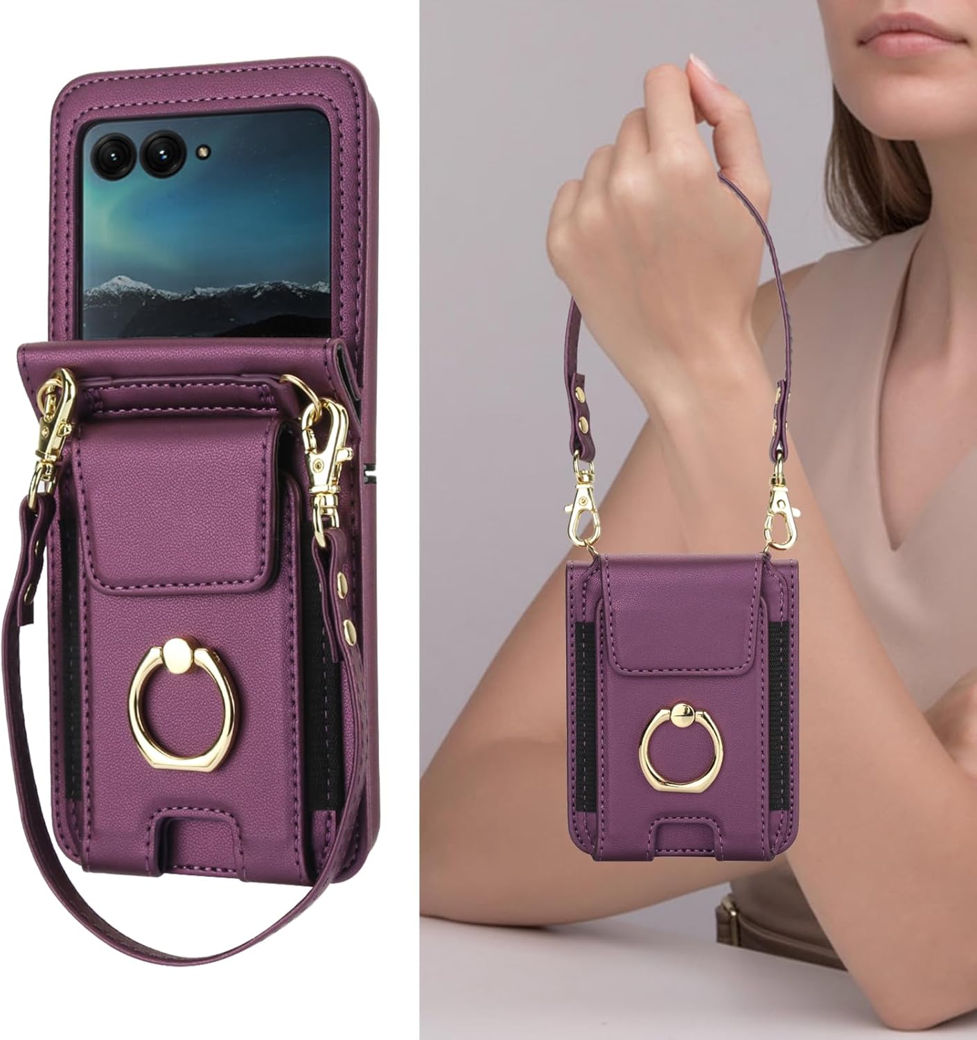 Asuwish 50 2024/Razr 2024 Plus2024 Phone Case for Motorola Moto Razr Ultra/Razr+ Plus Wallet Cover with Ring Crossbody