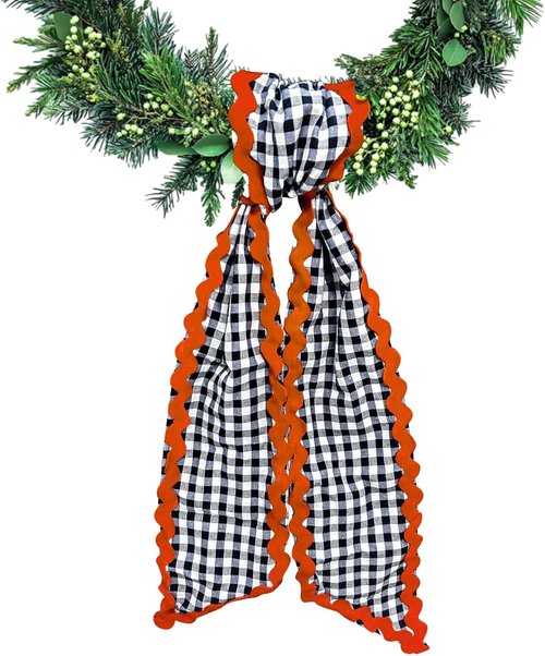 Buffalo Plaid Wreath Sash by [Brand Name] - Satin Ribbon for Halloween Decor | 5.11 x 55.1 Inches