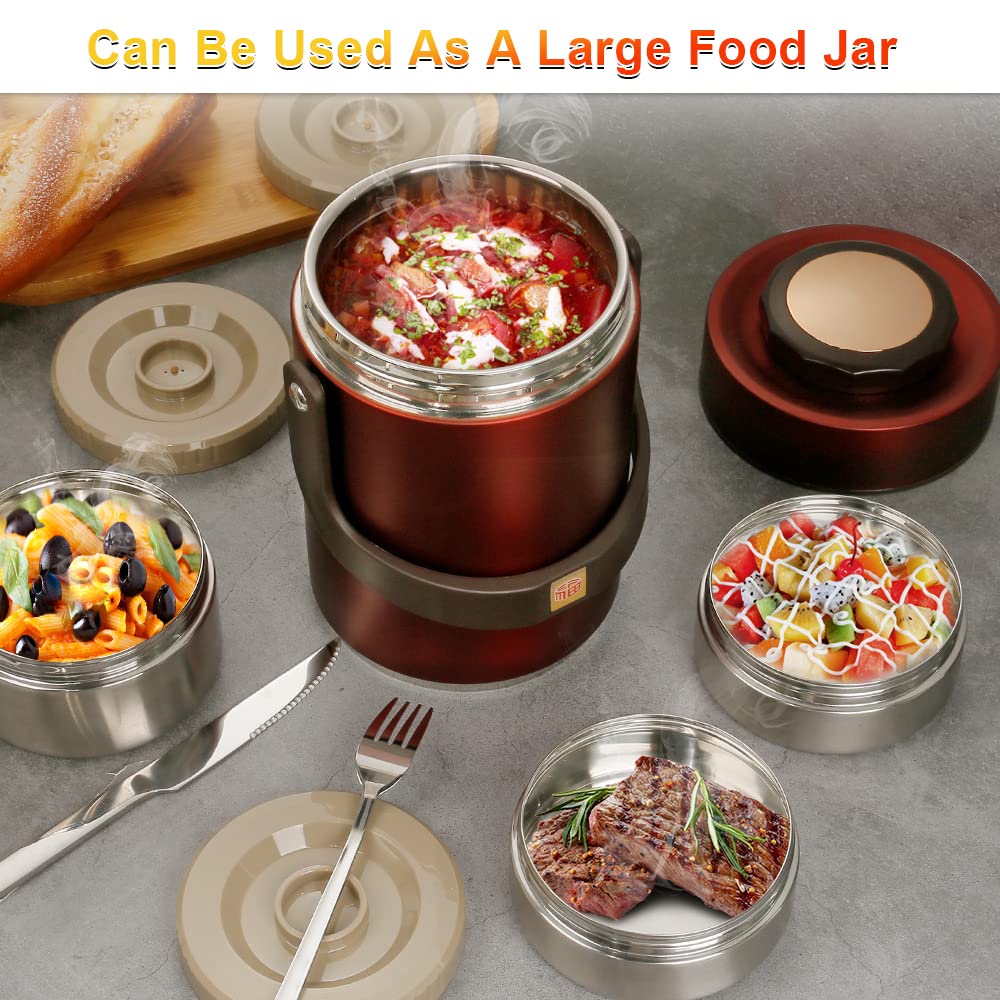 Pawovdeq 67oz Thermo for Hot Food,3-Layer Sealed Stackable Food Thermo,with Lunch Bag Soup Thermo,It Is Suitable for Daily Office Meals and Outdoor Meals (67 oz Red)