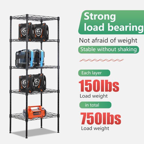 FDW Wire Shelving Unit - 5-Tier Adjustable Metal Shelves for Kitchen & Garage | 17L x 12W x 48H, Black