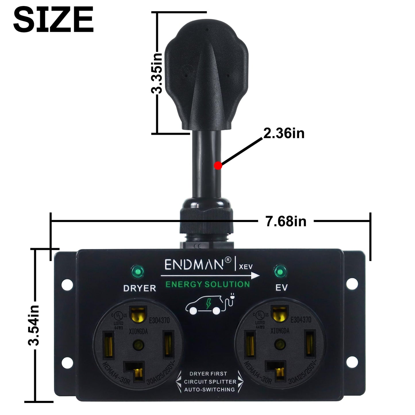 ENDMAN Automatic Power Switch for Dryer and EV Charger (NEMA 14-30P Only) - Intelligent Splitter Sharing 240V Outlet - Level 2 Home Charging Station for Renters - Compatible with Tesla & All EVs