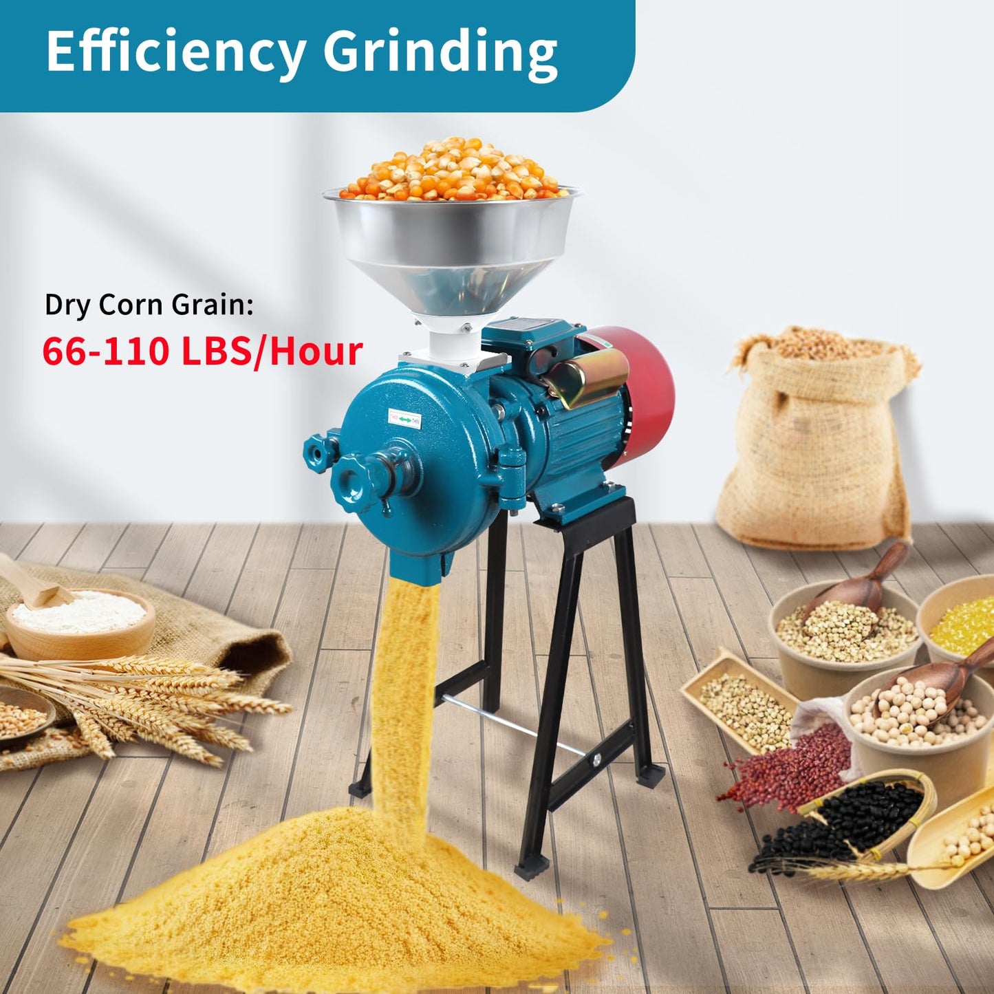 Snowtaros Electric Grain Mill Grinder 3000W 110V, Commercial Corn Grinder with Funnel, Dry Feed Grain Mill Machine, Thickness Adjustable, Powder Grinder for Grain Corn Rice Herbs Pepper (Dry Use)
