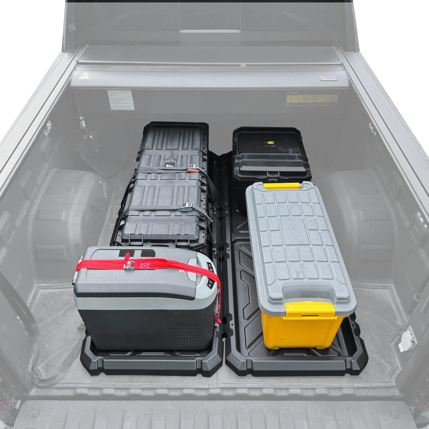 IIIREENO Slide-Out Truck Bed Organizer Tray (2-pack), Heavy Duty Cargo Storage System with Easy Tailgate Access, Fits 5'7" & Longer Beds, Durable HDPE Material, No Drilling