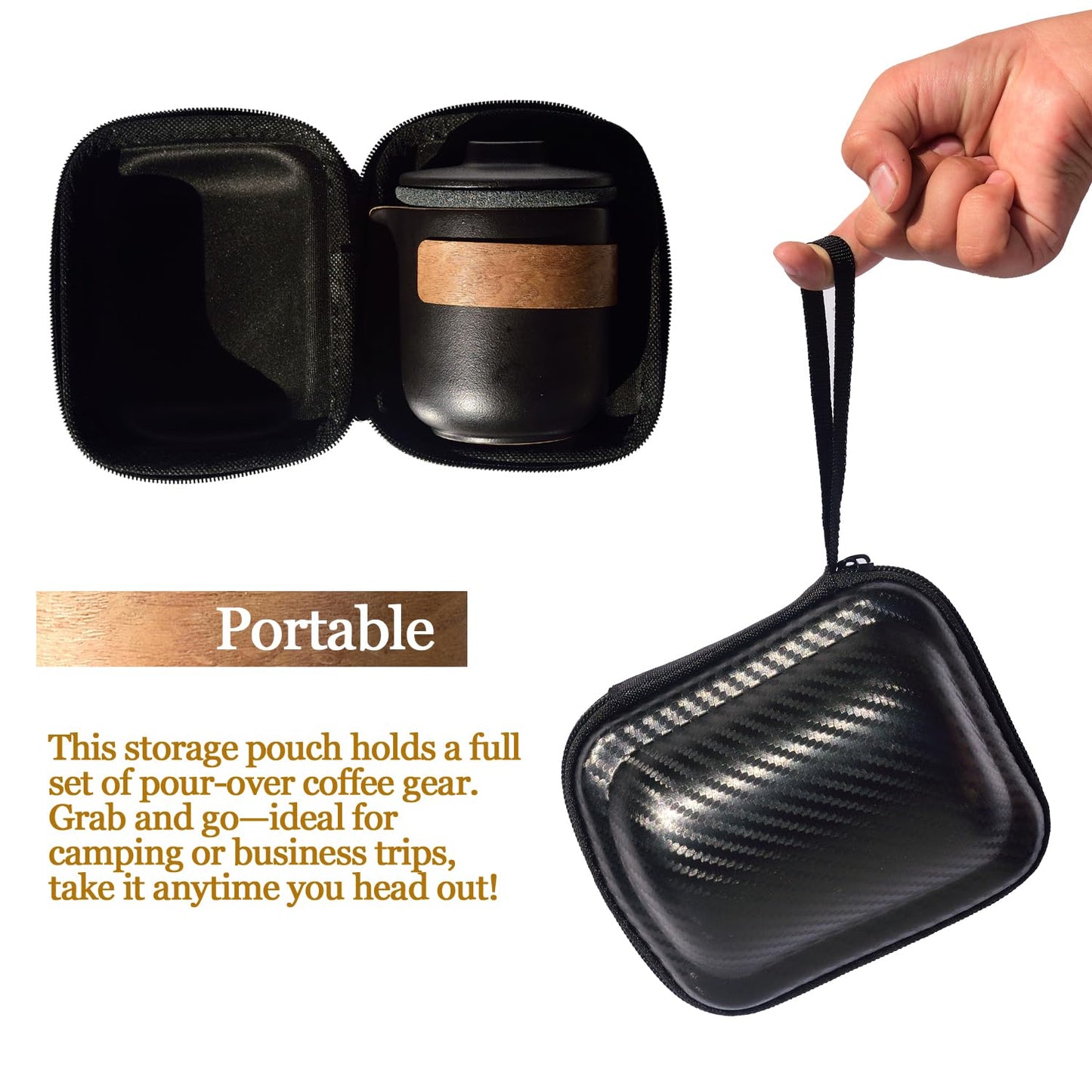sencdfly Pour Over Coffee Maker - All-Ceramic Drip Set, Single Serve Coffee Maker with Pour Over Dripper, Reusable Ceramic Filter & Carafe, Portable Travel Drip Kit Valentines Day Gifts for Him