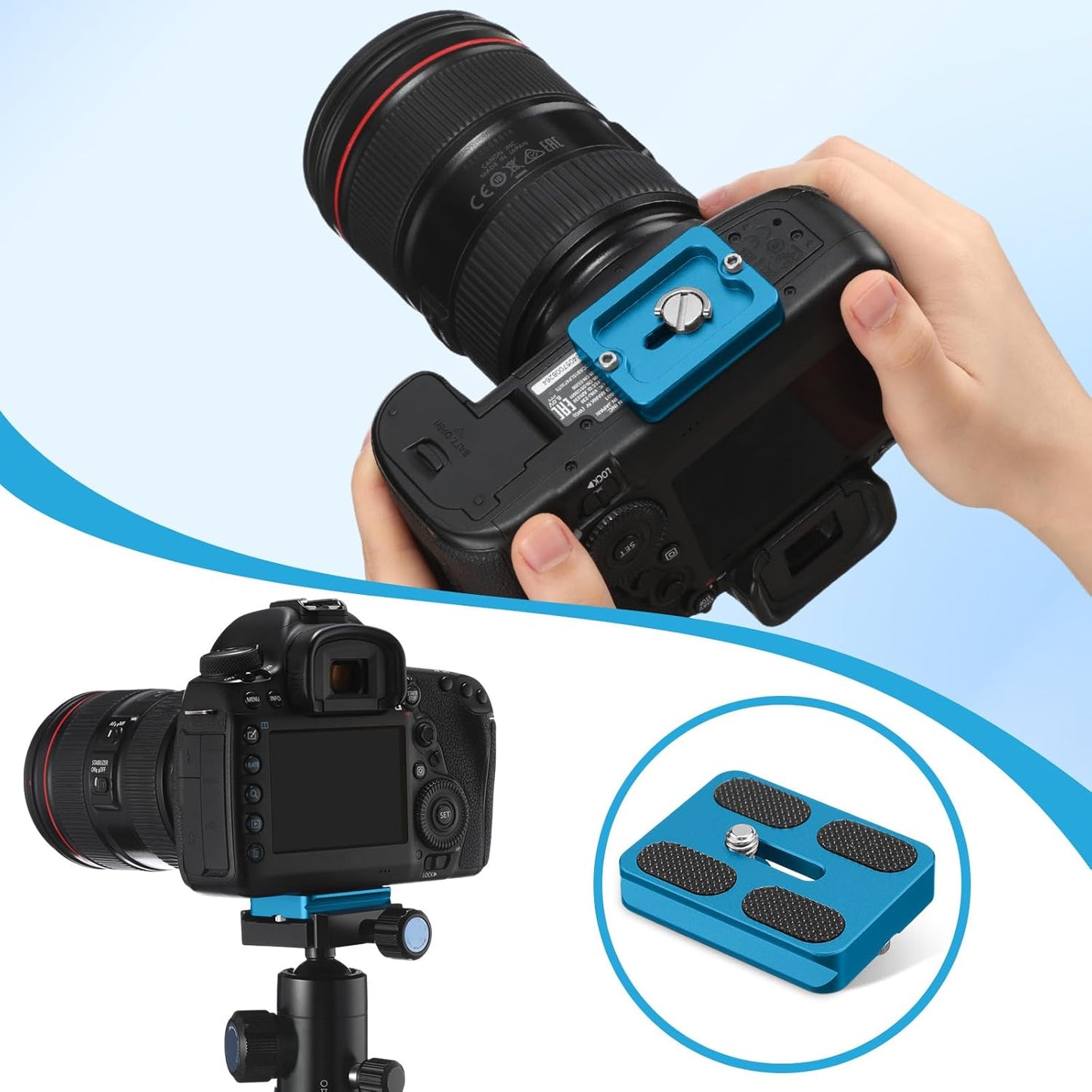 Frienda 2 1/4''-20 Head(Blue,Pu50) Pieces Metal Quick Release Plate with Camera Screw Tripod Mount Plate Fits Standard