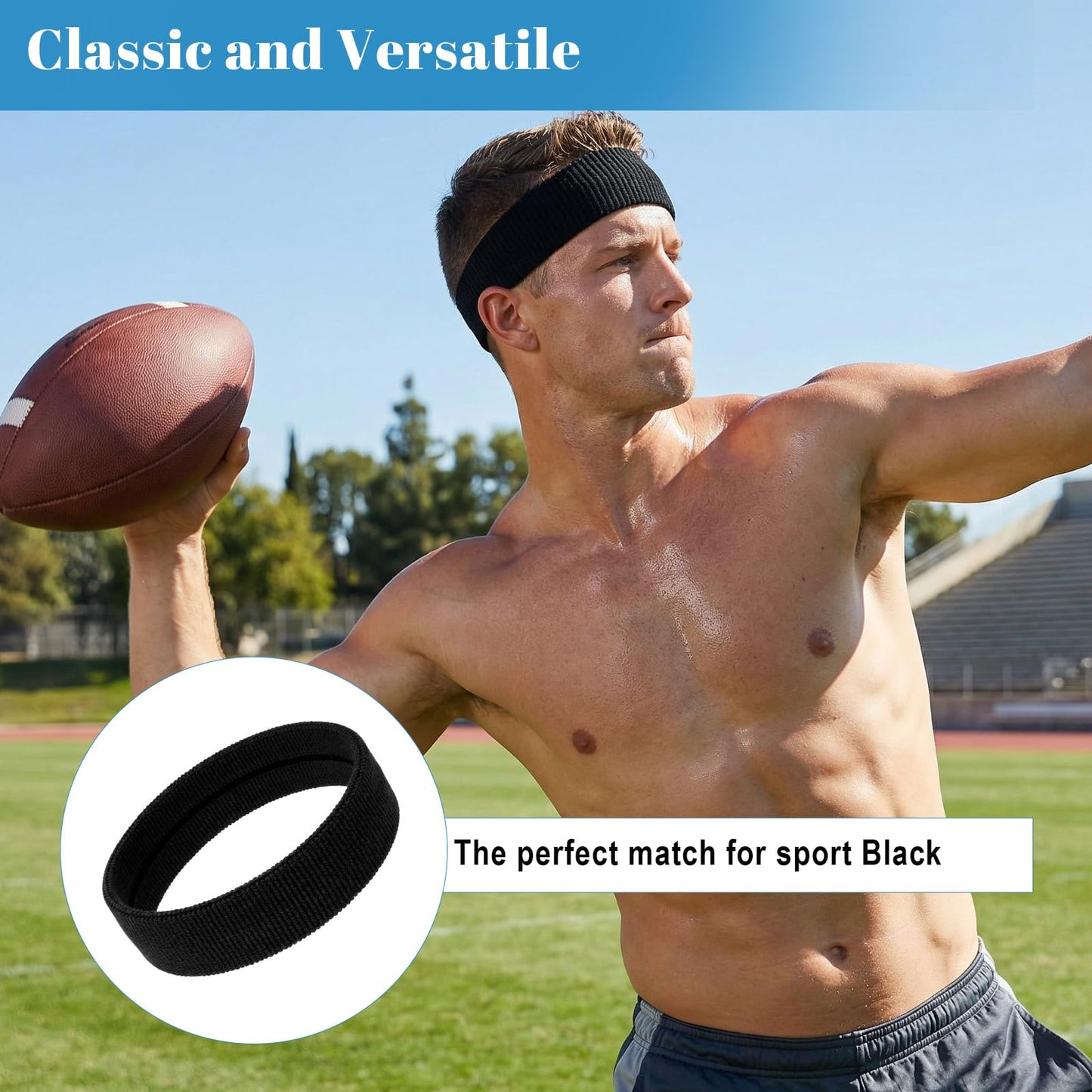 Headbands for Men 5 Pack Workout Sweatbands Non Slip Running Headband Sports Headbands Elastic Wicking Athletic Headband for Women Gym Indoor Fitness Basketball Yoga
