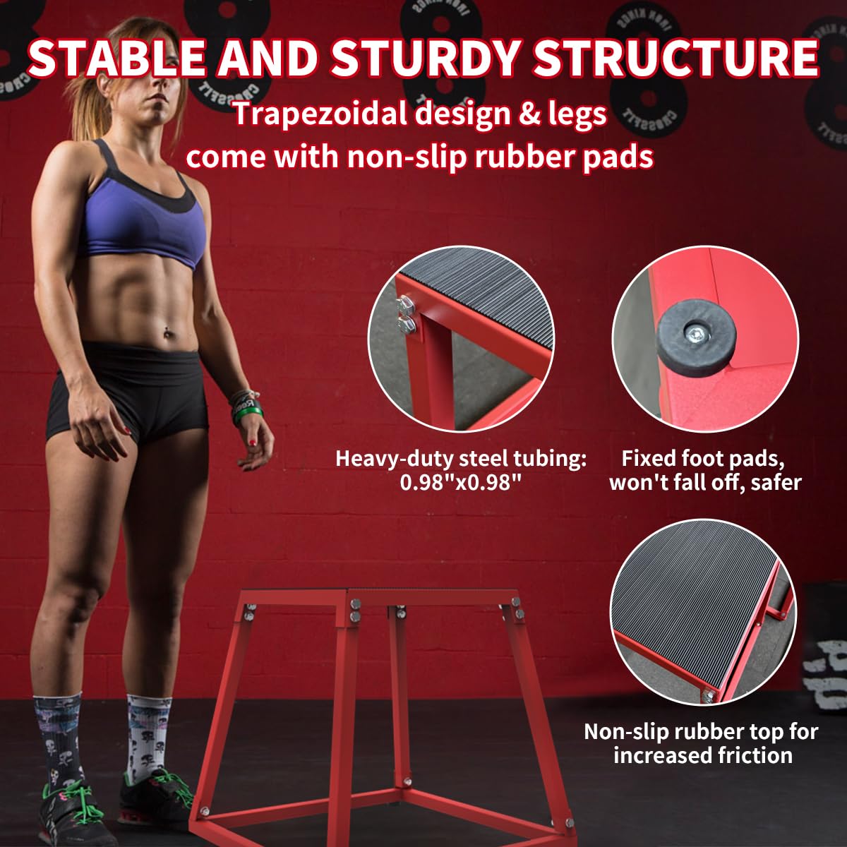 PeakPursuit 12 Inch Metal Plyo Box, Plyometric Jumping Box Set with Anti-Slip Surface for Workout Home Gym,Single and Set,Red