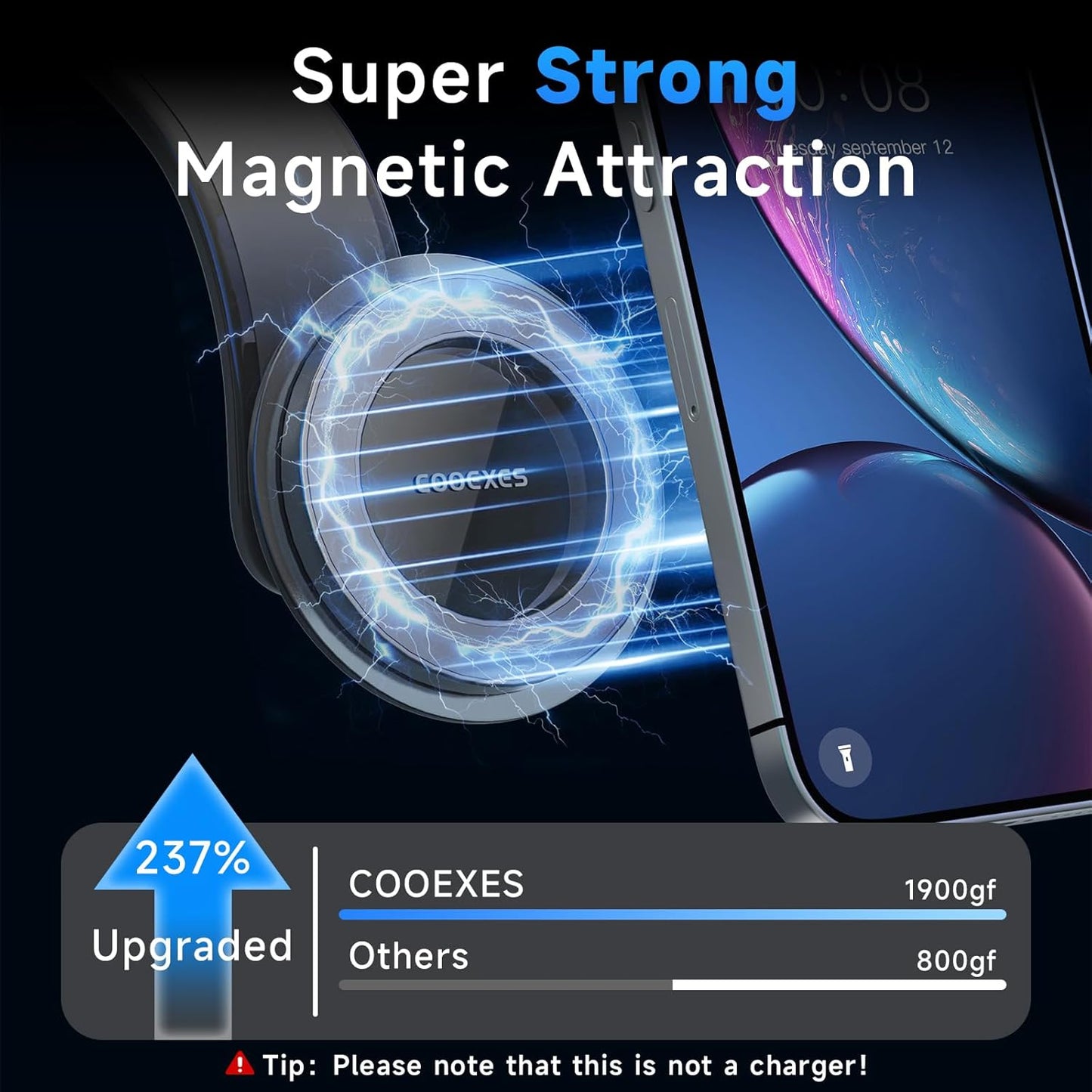 COOEXES -108LBS, 17 Max/16/15/14/13/12 Magnetic Phone Holder for Car, for Magsafe Car Mount with Flexible Grip Bendable