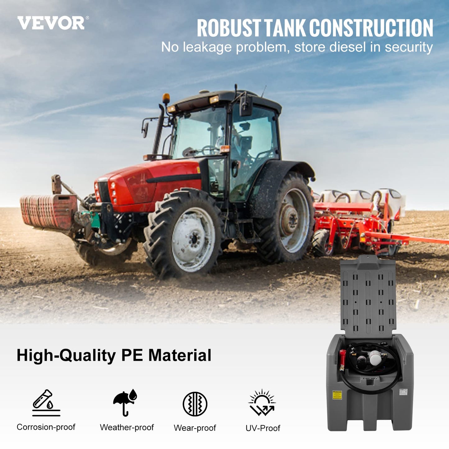 VEVOR Portable Diesel Tank, 58 Gallon Capacity & 10 GPM Flow Rate, Fuel Tank with 12V Electric Transfer Pump and 13.1ft Rubber Hose, PE Diesel Transfer Tanks for Easy Fuel Transportation, Grey