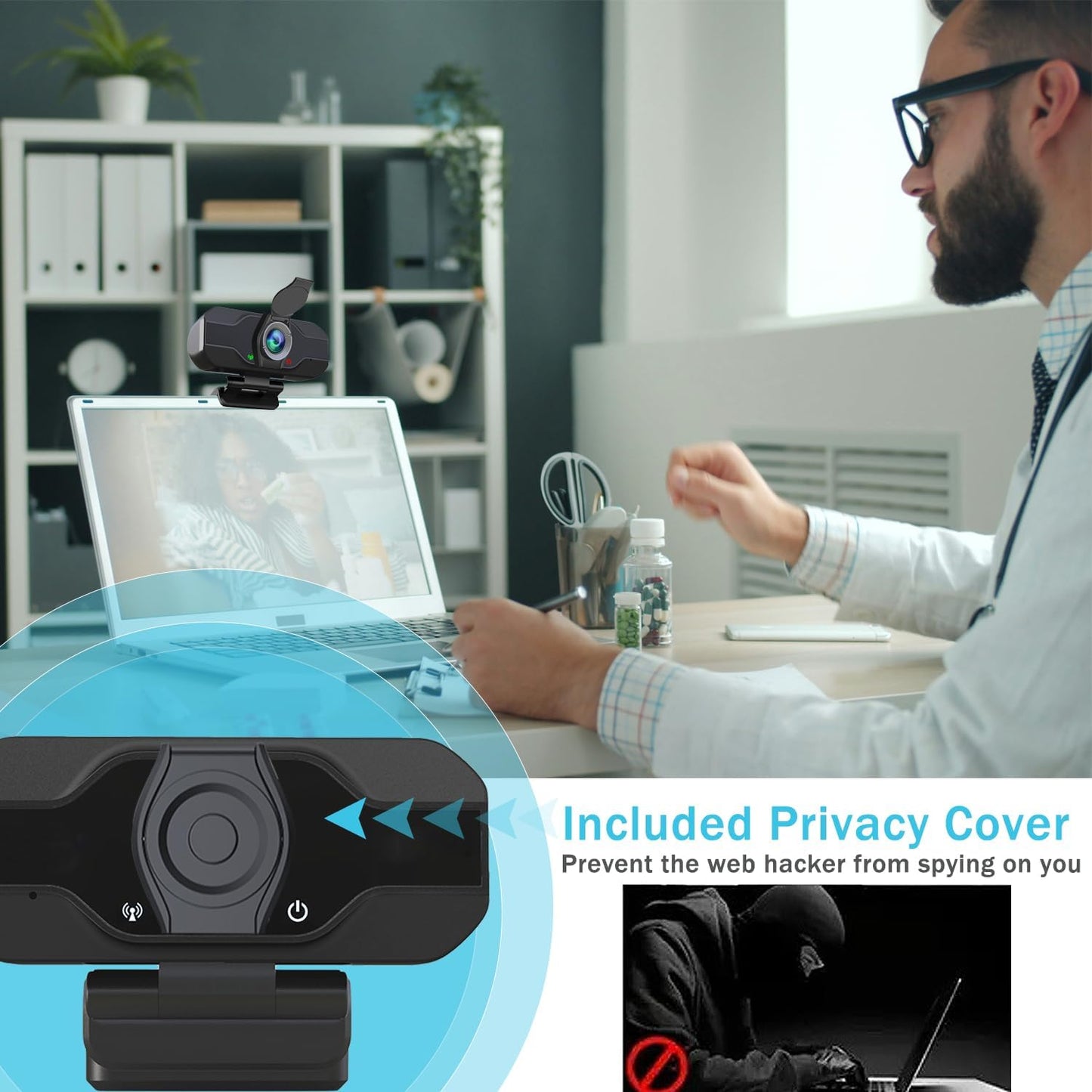 XPCAM 1080p 110 USB C Camera Webcam with Microphone/Tripod/Cover, Auto Light Correction, FOV, Plug & Play Pro Webcam