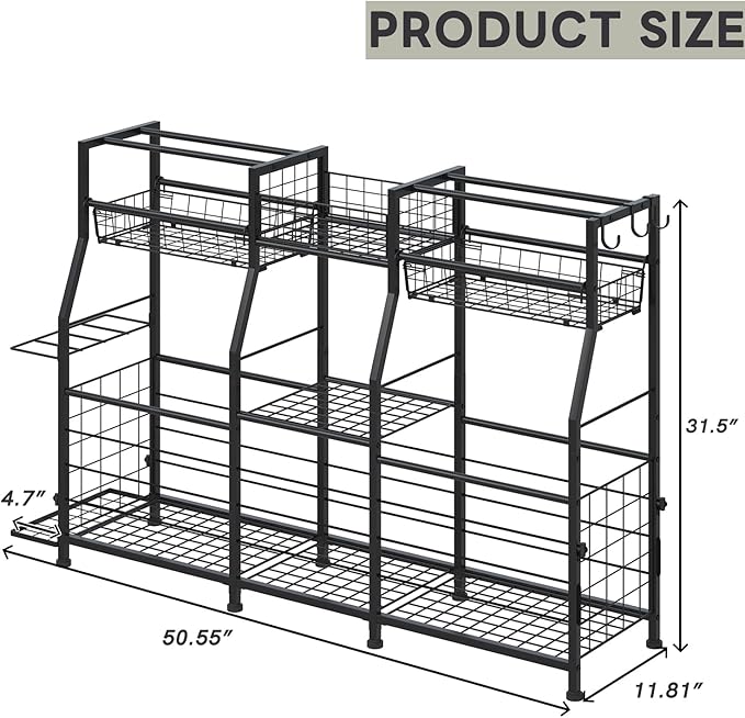 Garage Sports Equipment Organizer - Ball Storage Rack with Elastic Rope or Wire Mesh,Garage Organizer System with Wheels,Indoor/Outdoor Sports Rack for Sports Gear and Toys Storage,Black