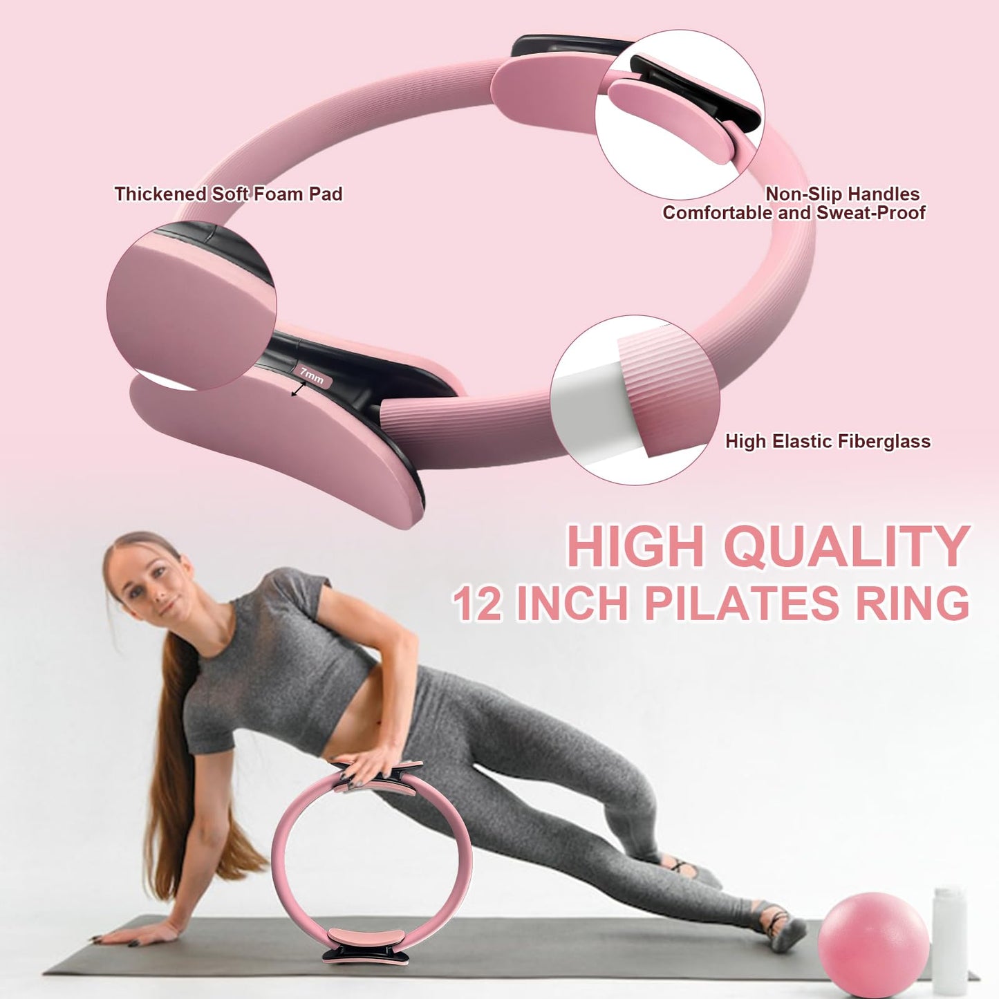 KANGFITER Pilates Equipment Kit for Home Workout, Pilates Ring and Ball Set with Adjustable Ankle Wrist Weights, Resistance Bands, Tape Measure, Bag, Pilates Essentials Accessories for Women Yoga