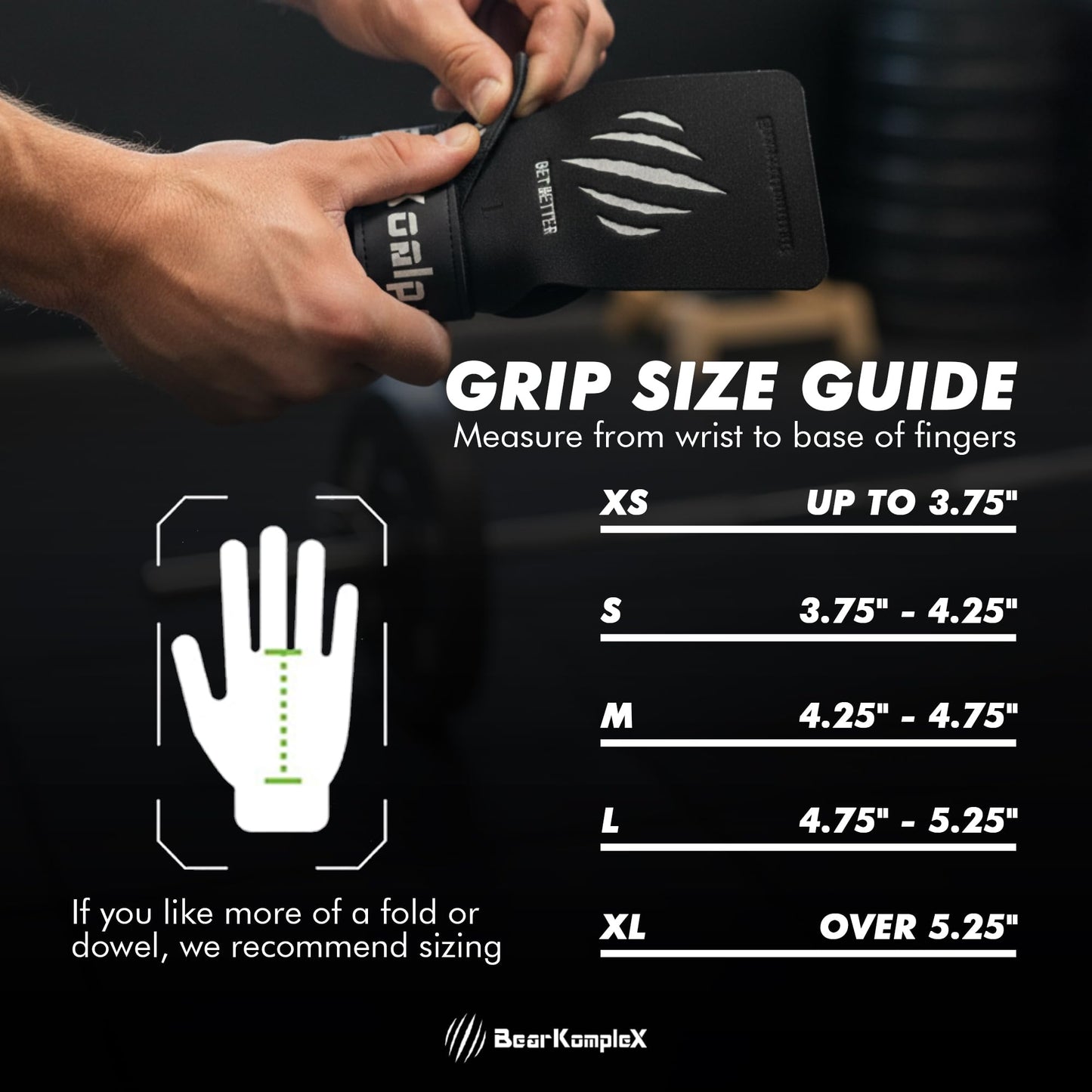Bear KompleX - Cross Training Hand Grips for Weight Lifting, Gymnastics, and Pull Ups - Lightweight and High Performance Powerlifting Grips for Men and Women - No Hole Design, Black Diamond