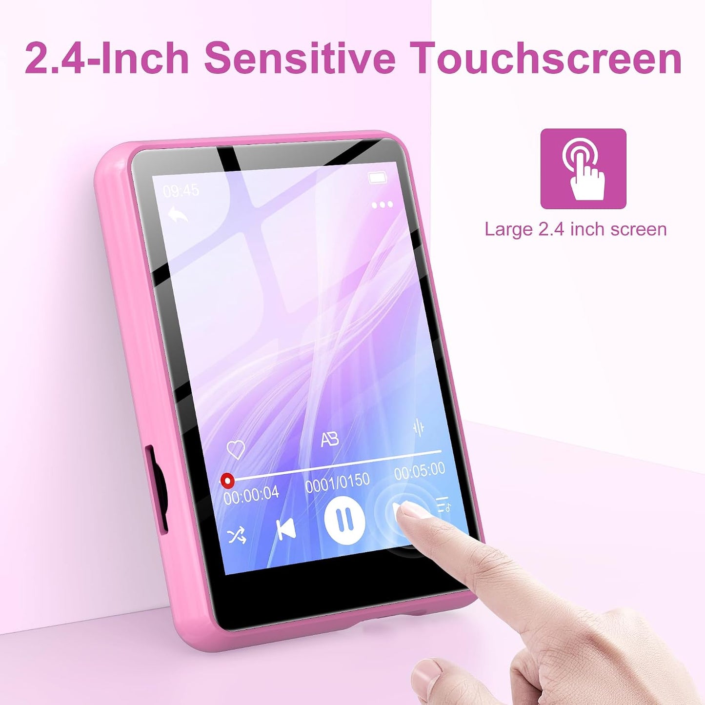 SWOFY 128GB MP3 M4 5.4, 2.4" MP3 Player with Bluetooth Pink- Music Player with Bluetooth Portable HiFi Player with FM