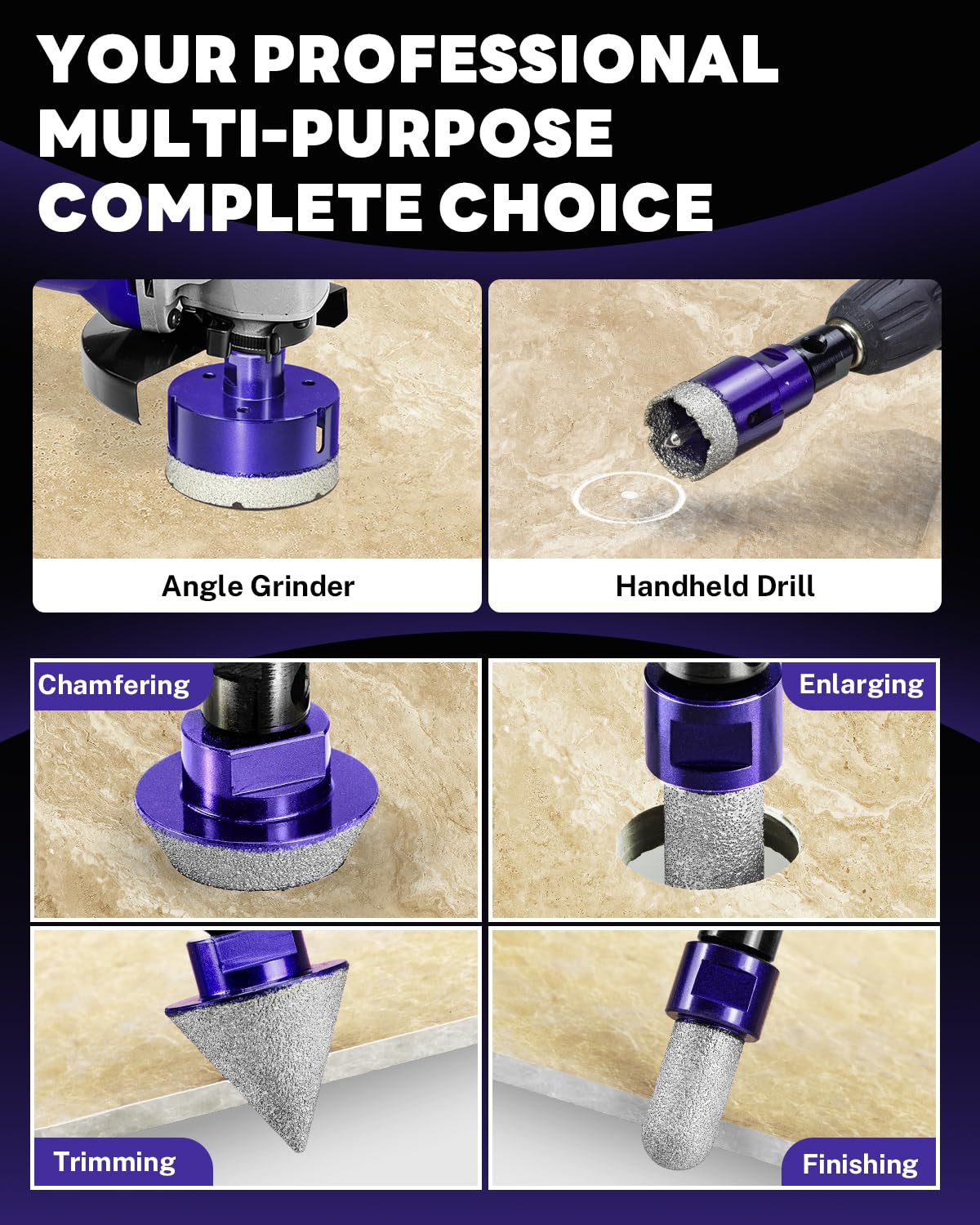 DaduoRi 14 PCS Diamond Hole Saw Kit with Pilot Bit Adapter, 1/4" - 2 1/2" Thickened Core Drill Bit Set, Includes Tile Shaping Cone & Diamond Saw Blade, for Porcelain, Ceramic, Granite, Marble, Stone
