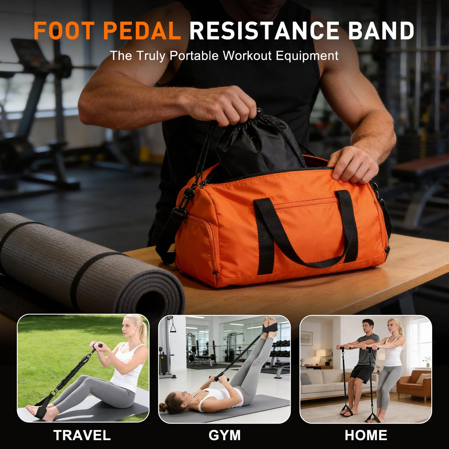 Upgraded Multifunction Pedal Resistance Band with Handle, 4 Tube Adjustable Tube Foot Pedal Device Puller Exercise Bands, for Abs Arm Leg Waist Workout, Sit Up Fitness Equipment for Full Body Training