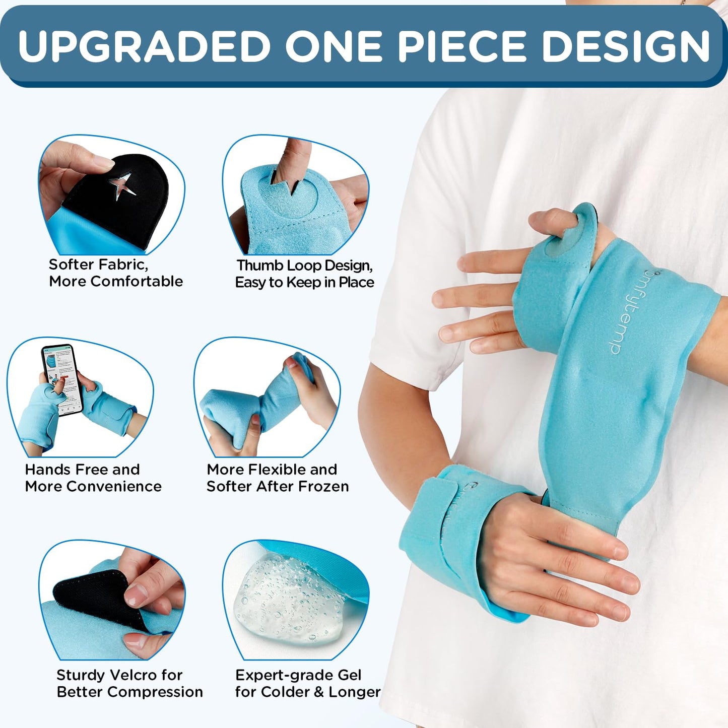 Comfytemp Wrist Ice Pack Wrap Carpal Tunnel Relief Wrist Brace, 2 Packs, FSA Eligible HSA, Gel Ice Packs for Injuries Reusable Wrap for Hand Pain, Hot Cold Compress Hand Brace, Men Women Recovery Item