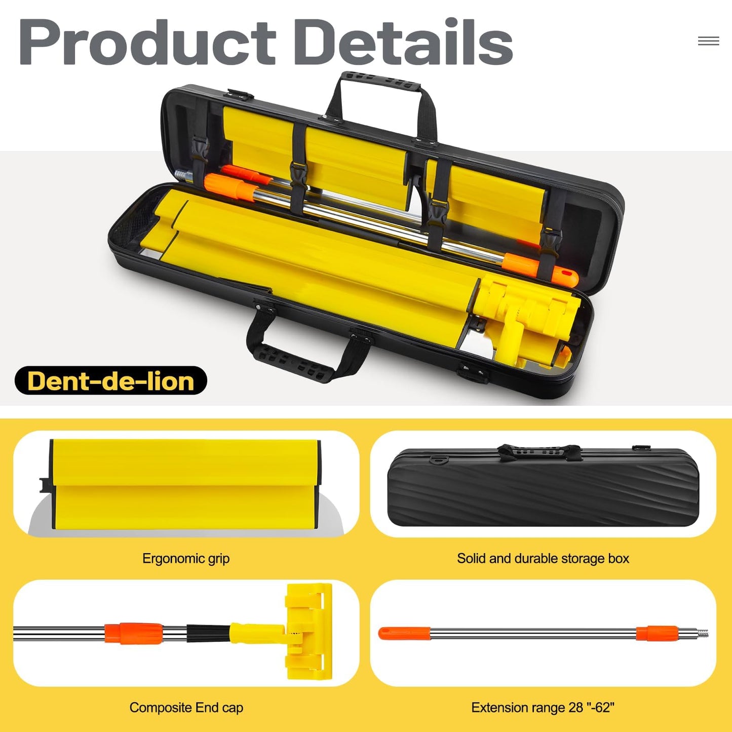 Drywall Skimming Blade Set Including Extra Blade Replace, 10", 16", 24" and 32" Stainless Steel Skimming Blades, 29"-47" Extension Handle, Smoothing Drywall Finishing Tools with Portable Case