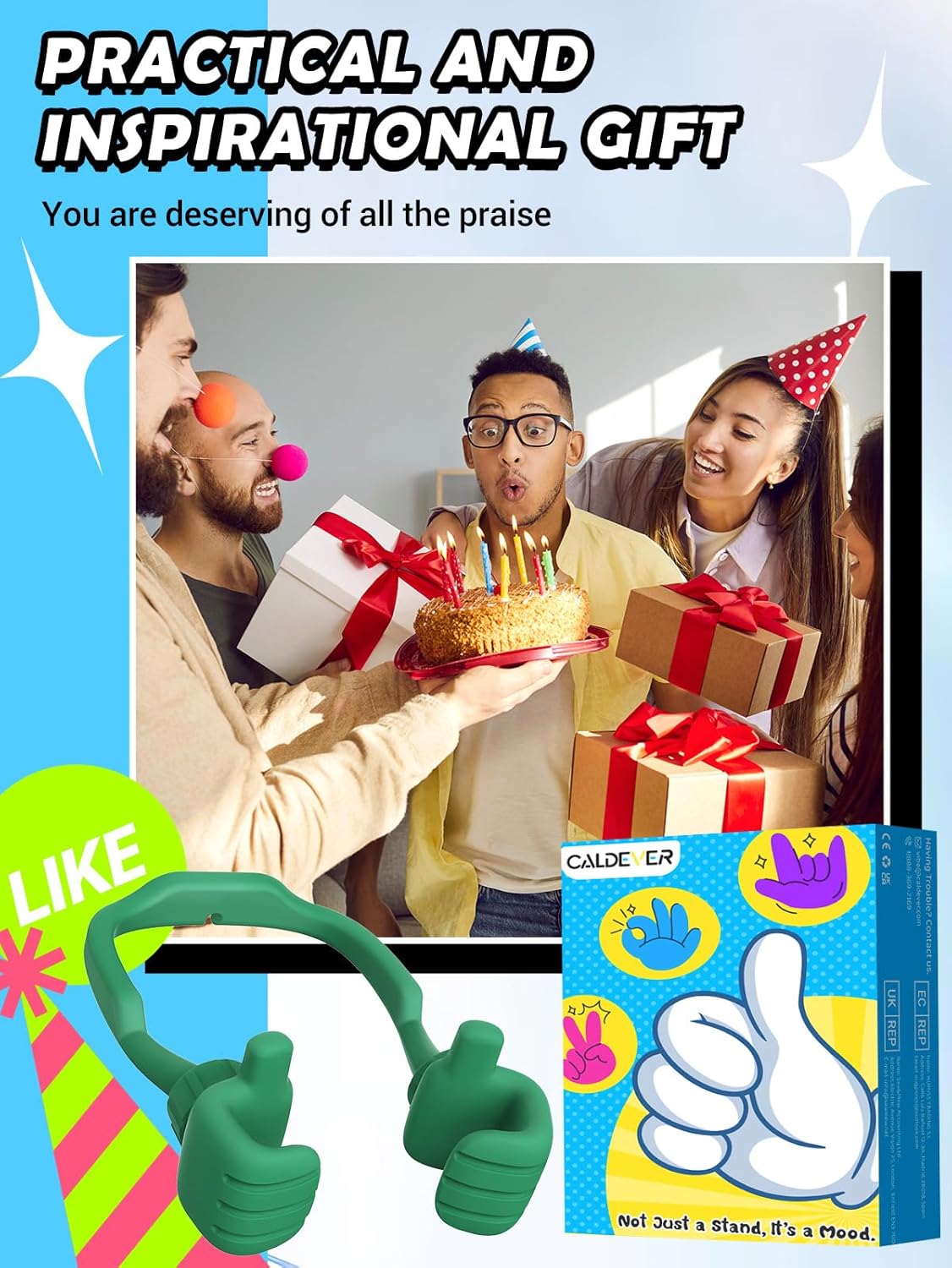 CALDEVER Gifts for Teens Boys Girls Cell Phone Holder: Mens Gifts for Women Adults Thumbs Up Phone Stand Gifts for Kids