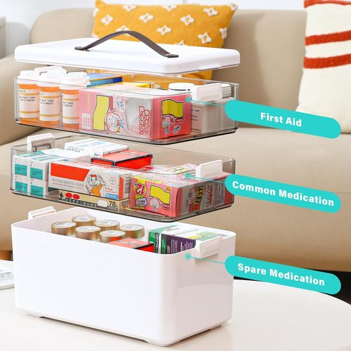 Homaigie Extra Tall 3-Tier Medicine Cabinet Organizer - Portable Storage Box with Leather Handle | Ideal for Home & Travel
