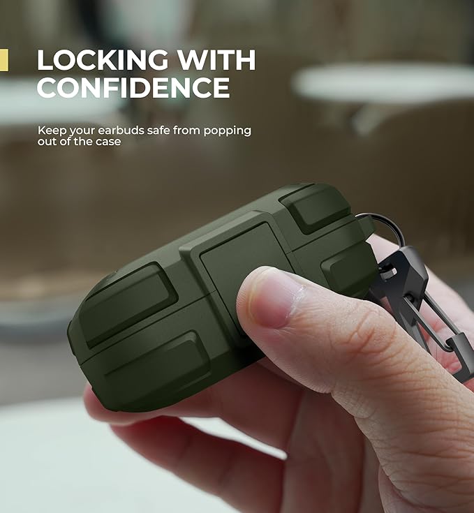 Dexnor for SHOKZ OpenFit Air Case with Drop-Proof Lock, Shockproof Rugged Bumper Cases Protective Cover with Carabiner & Keyring & Cleaner Kit Green