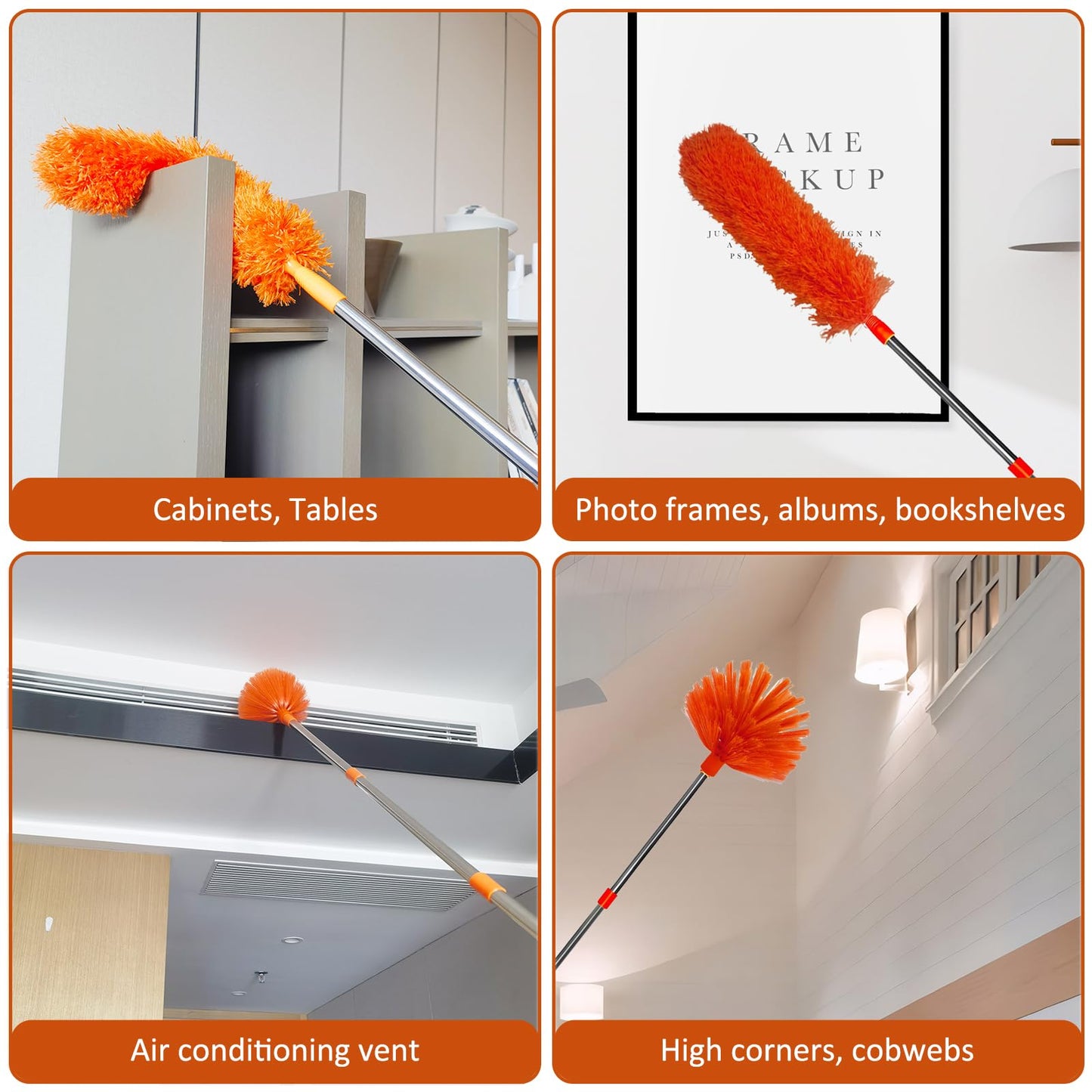 20 Feet High Reach Duster Kit with 2-14 ft Extension Pole, Cobweb & Corner Brush Cleaning Duster Kit for Cleaning, Microfiber Feather Duster Cleaner with Washable Head for Ceiling Fan, Furniture, Home