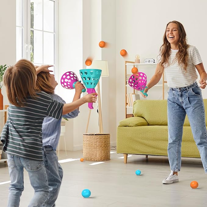 Pop Pass Catch Ball Game Set – 4 Launchers, 20 Balls, Toss and Catch Outdoor Toys for Kids Ages 3-8, Indoor Yard Beach Pool Game, Party Favor for Kids Adults