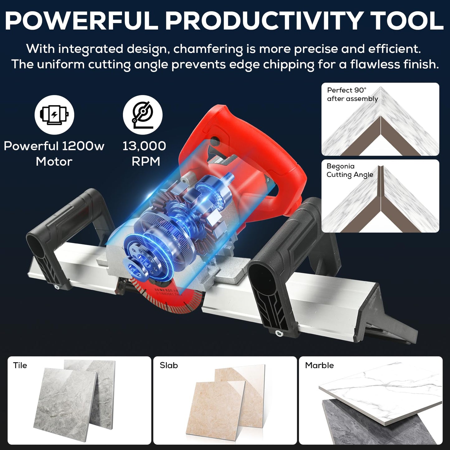 Professional 45° Tile Edge Cutter – 43 Degree Electric Chamfering Machine with Auto Water Spraying for Porcelain & Ceramic Tile Work, Labor-saving Tool