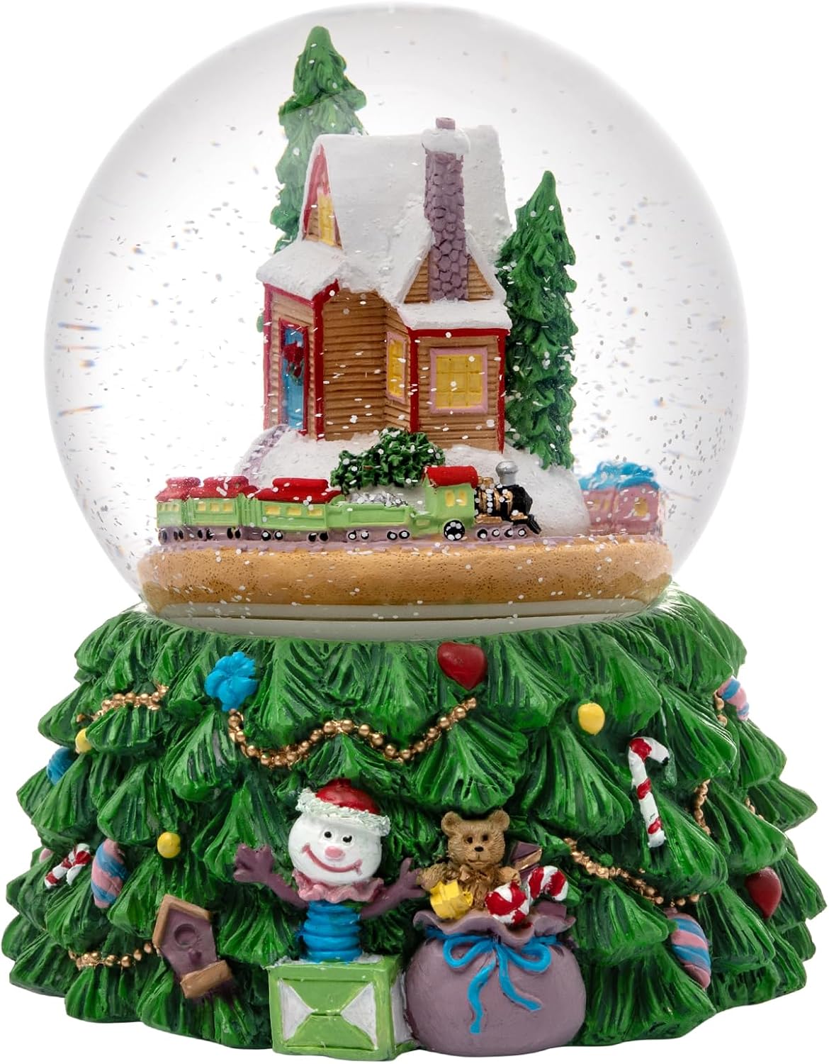 Skiennix Revolving Christmas Train Snow Globe - Color-Changing LED Music Box with 3D Tree Base