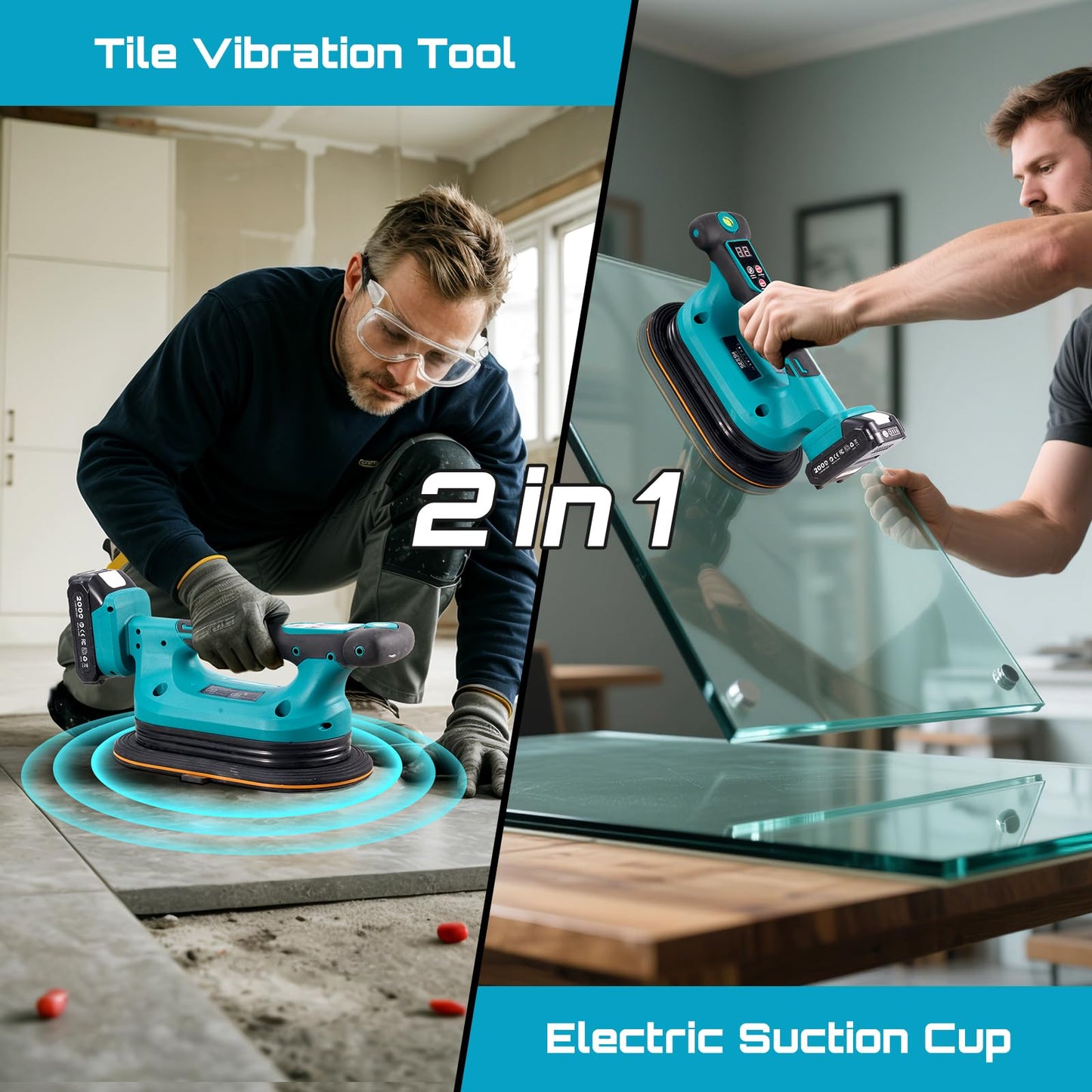 SEESII Electric Suction Cups (600LBS Auto-Start) + 2-in-1 Electric Suction & Vibration Tool Bundle – Dual Electric Suction System for Professional Tile Installation
